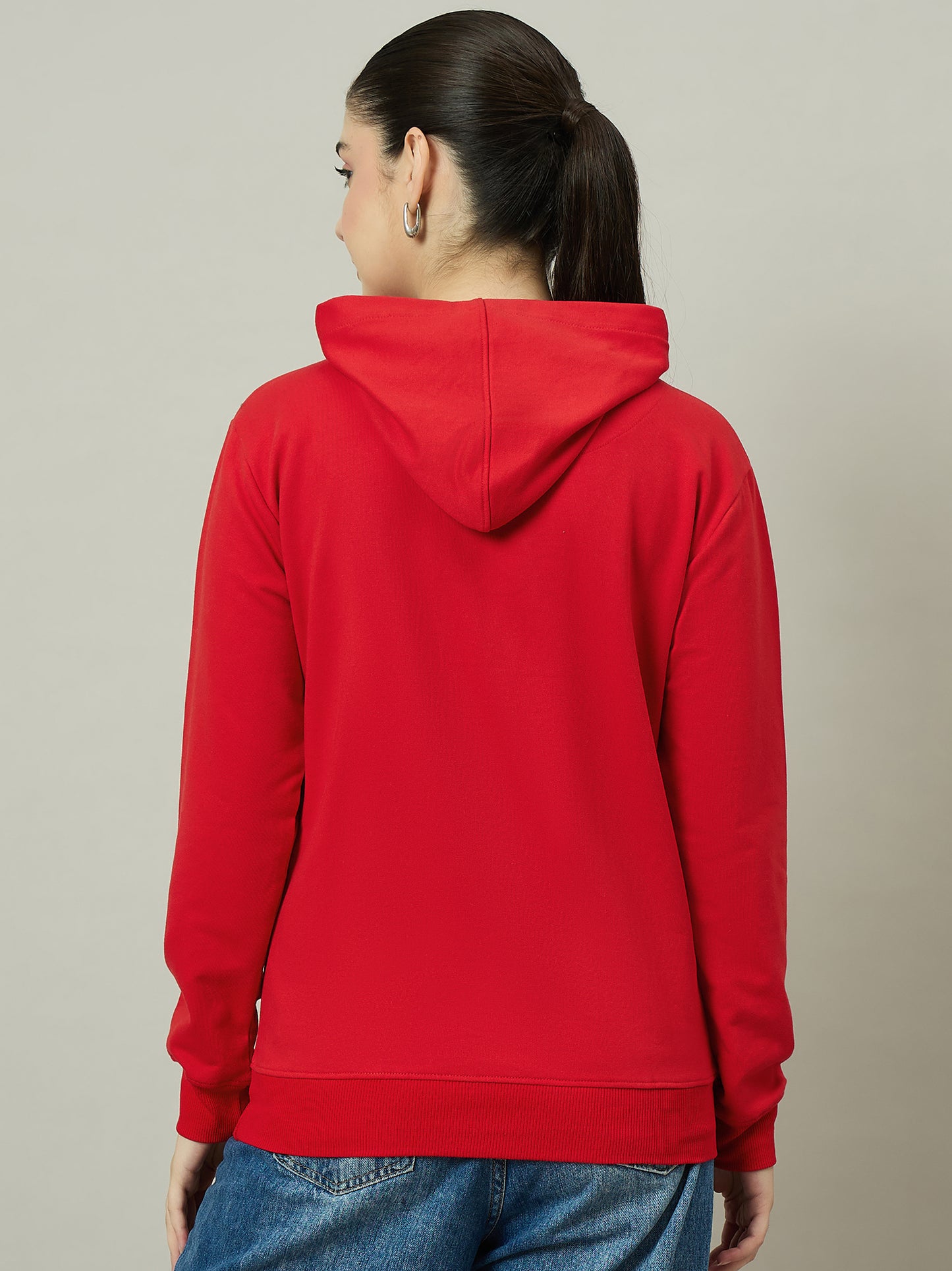 Women Solid Red Hoodie