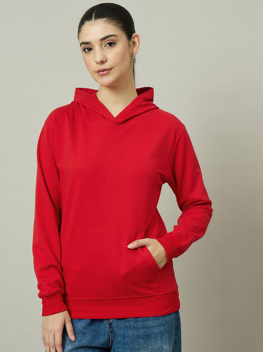 Women Solid Red Hoodie