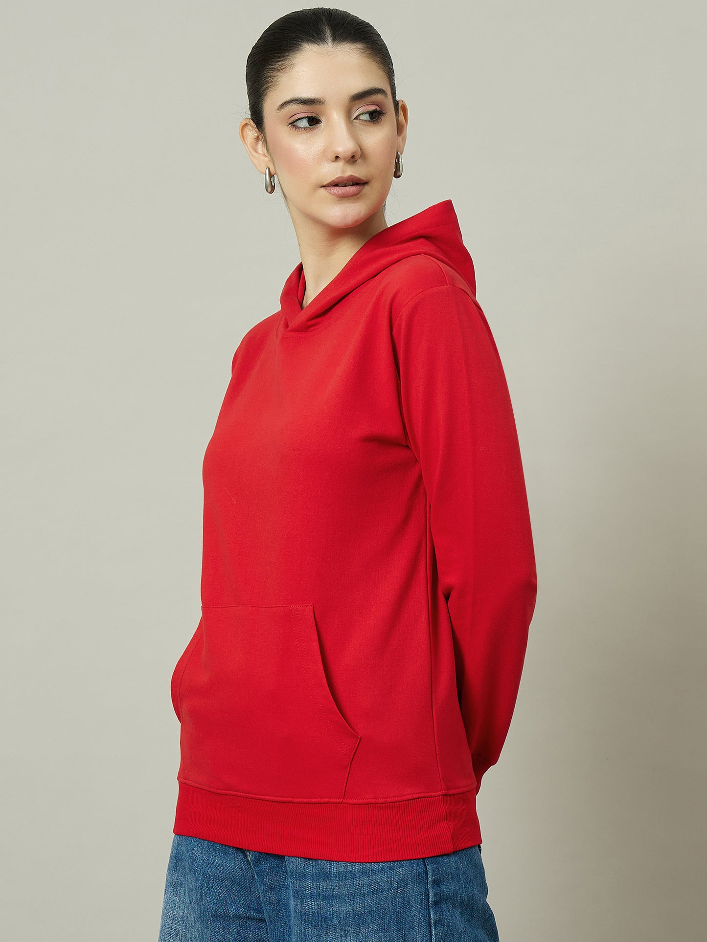 Women Solid Red Hoodie