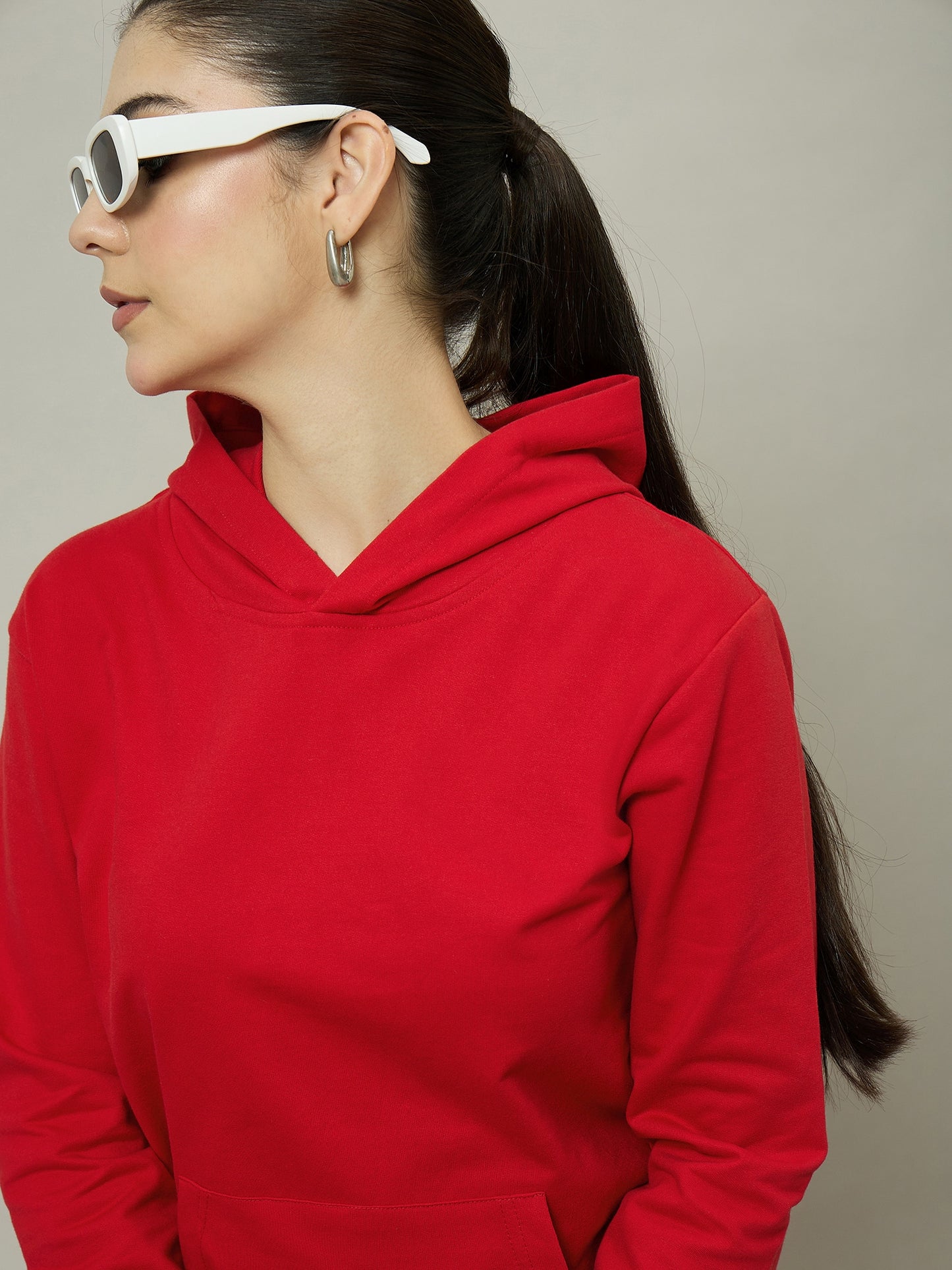 Women Solid Red Hoodie