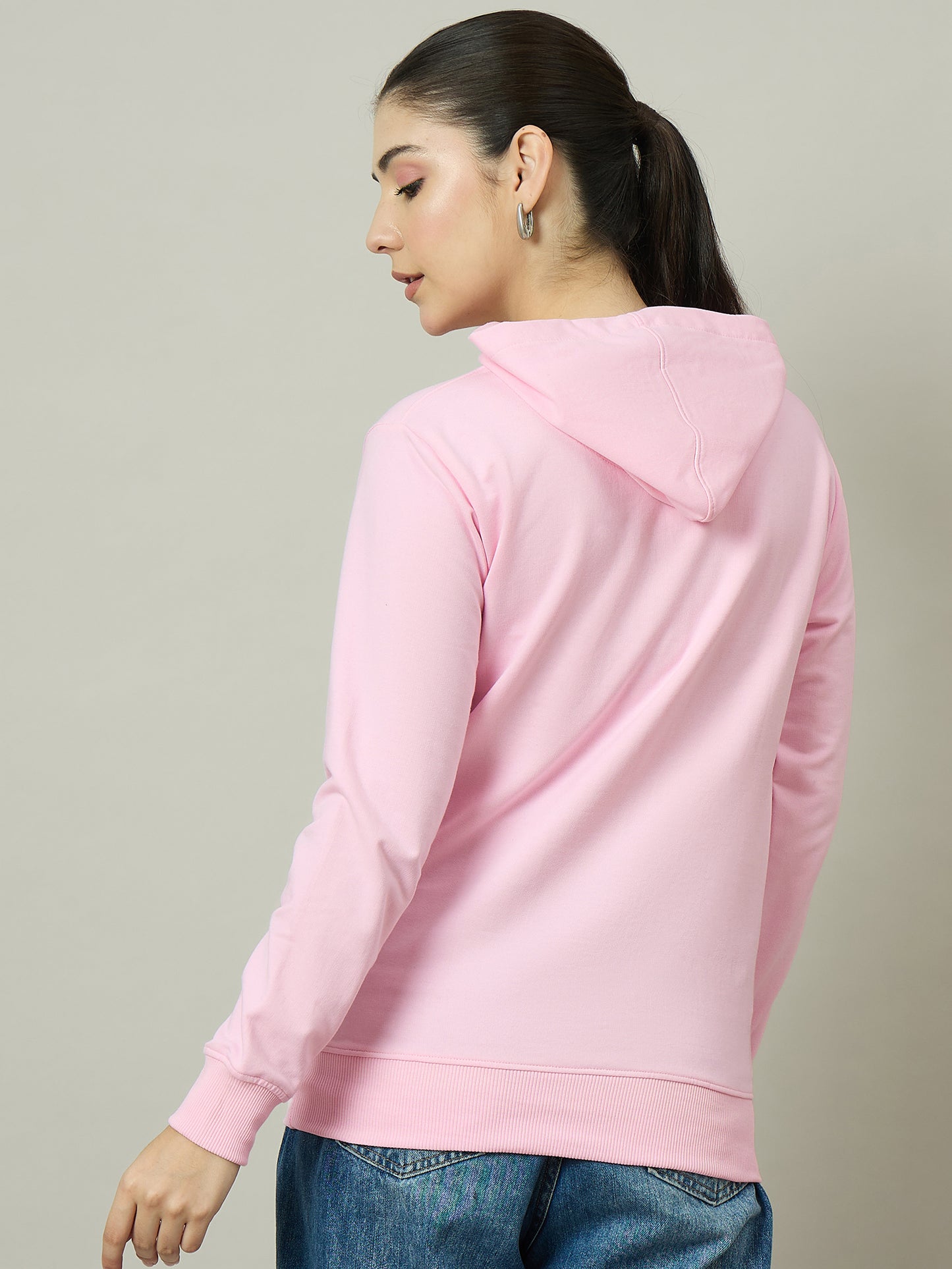 Women Solid Pink Hoodie