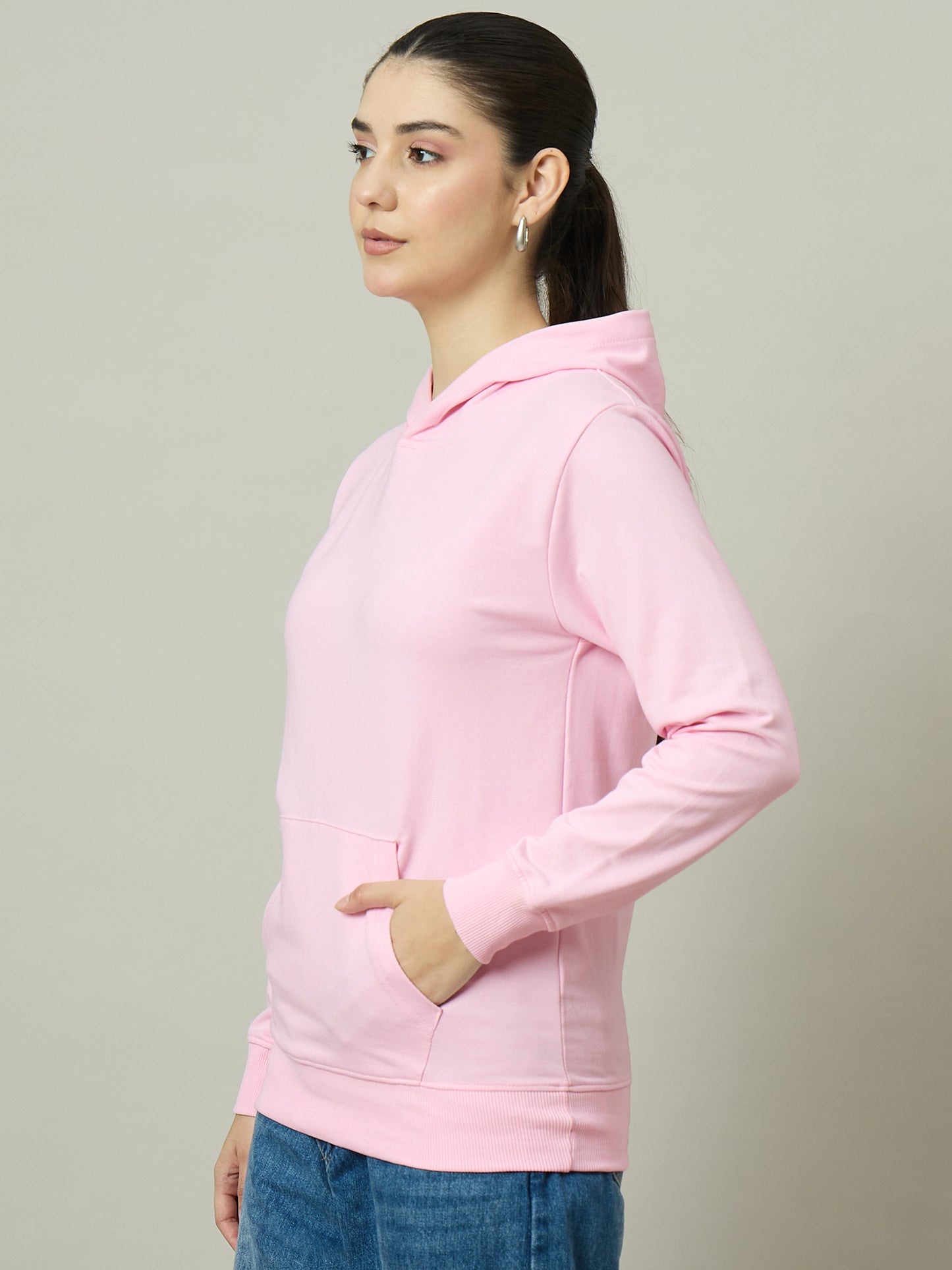 Women Solid Pink Hoodie