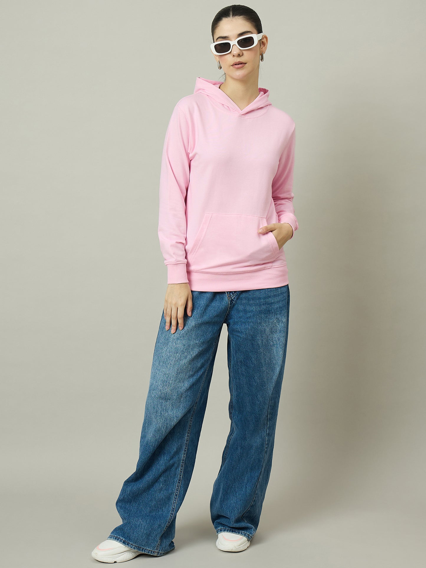 Women Solid Pink Hoodie