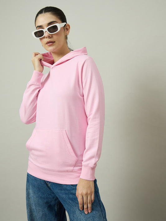 Women Solid Pink Hoodie