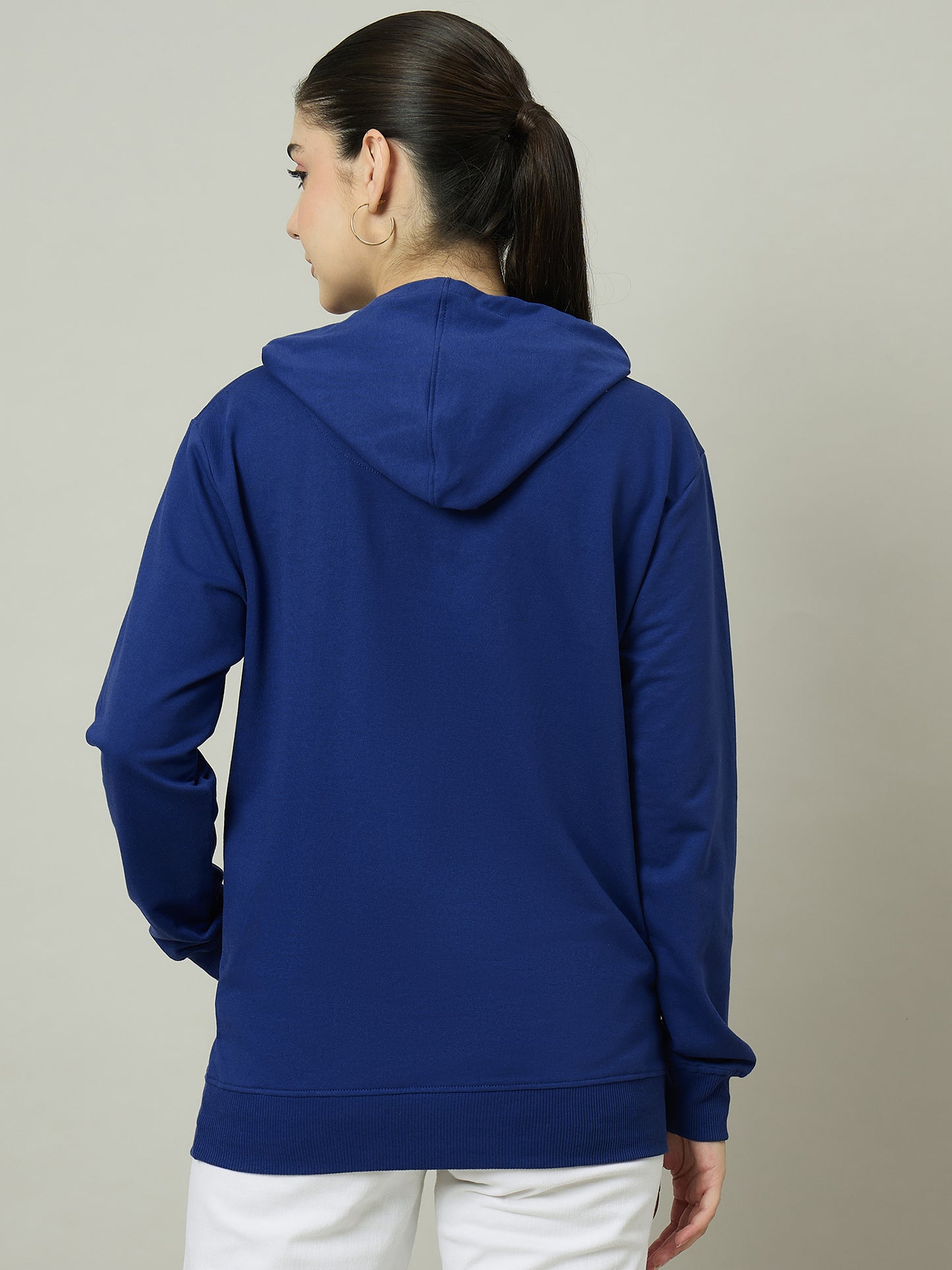 Women Blue Solid Hoodie