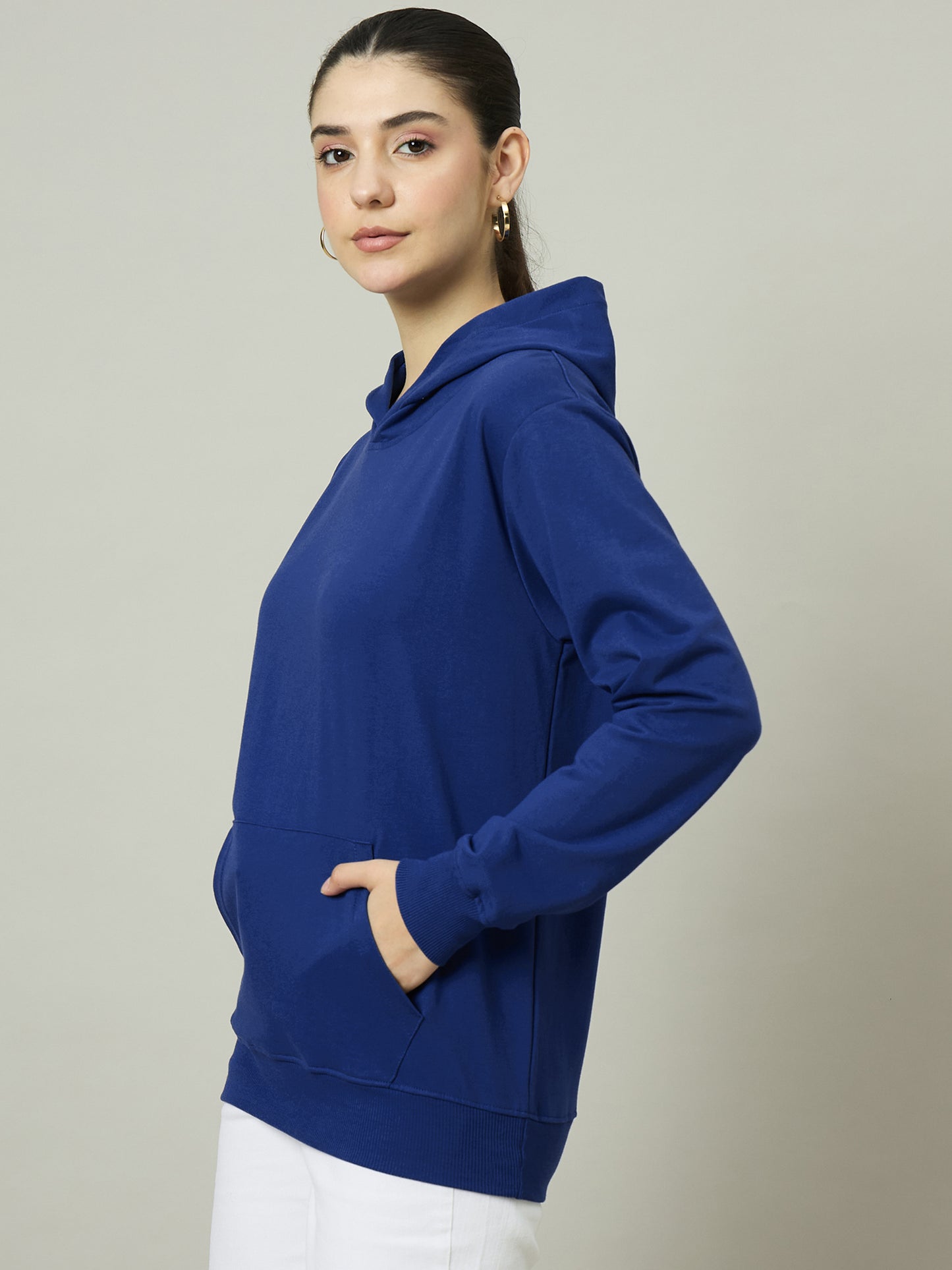 Women Blue Solid Hoodie