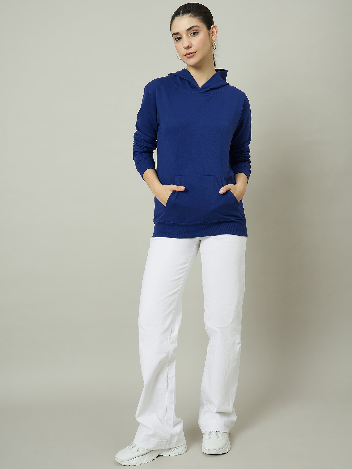Women Blue Solid Hoodie