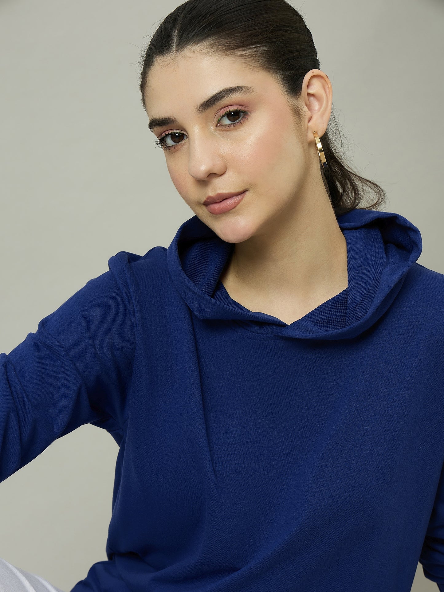 Women Blue Solid Hoodie
