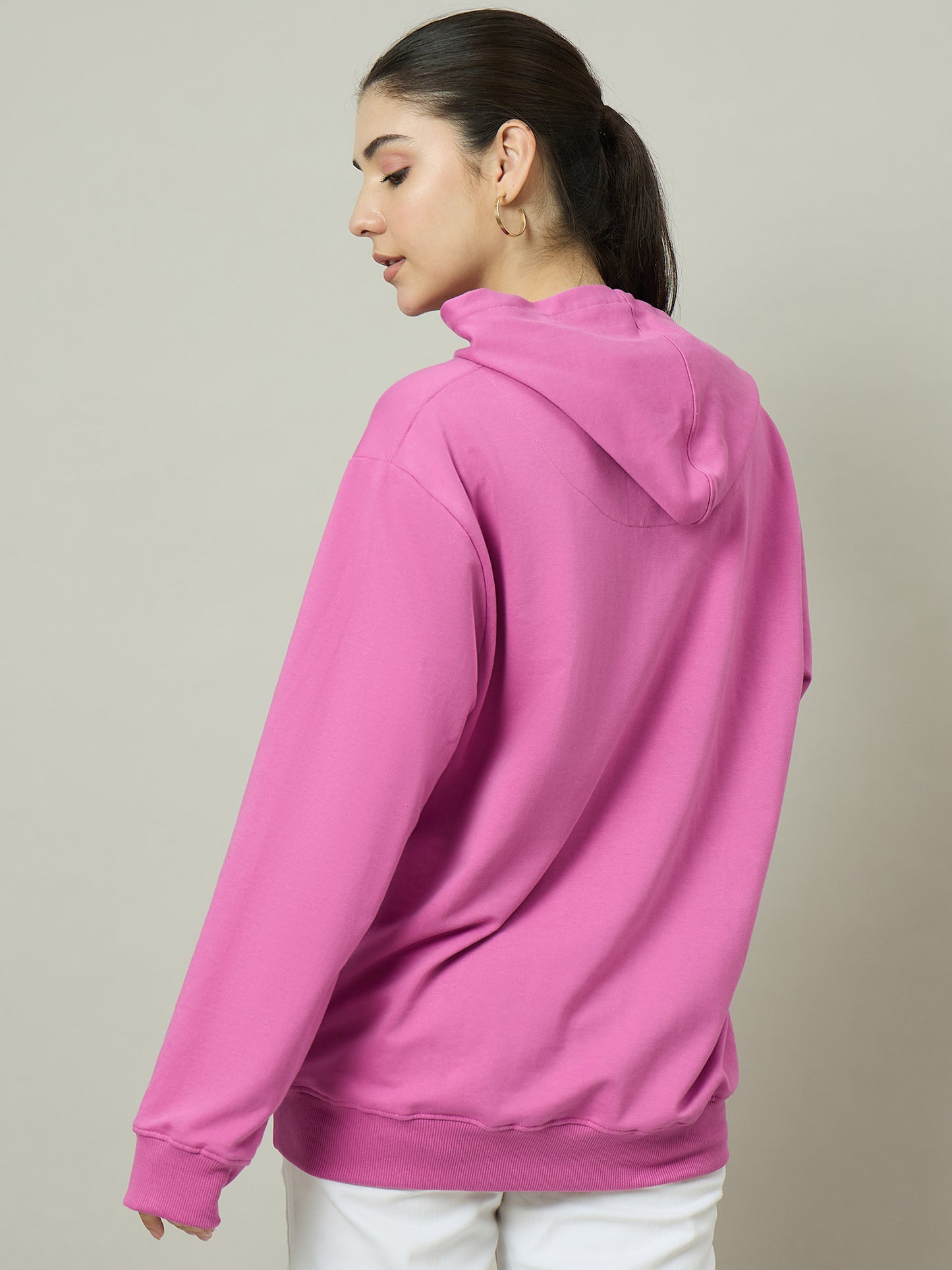 Women Dark Pink Solid Hoodie