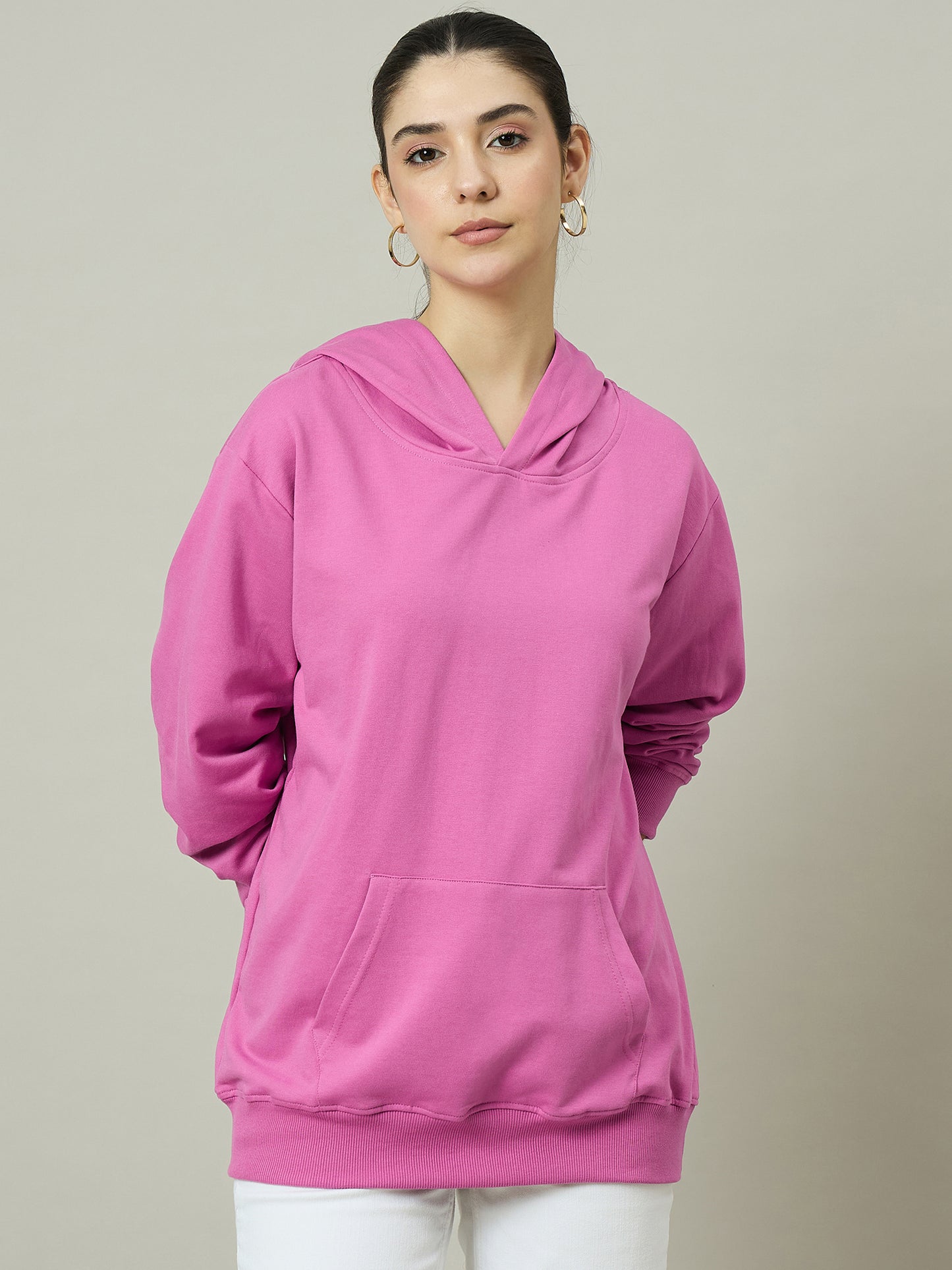 Women Dark Pink Solid Hoodie