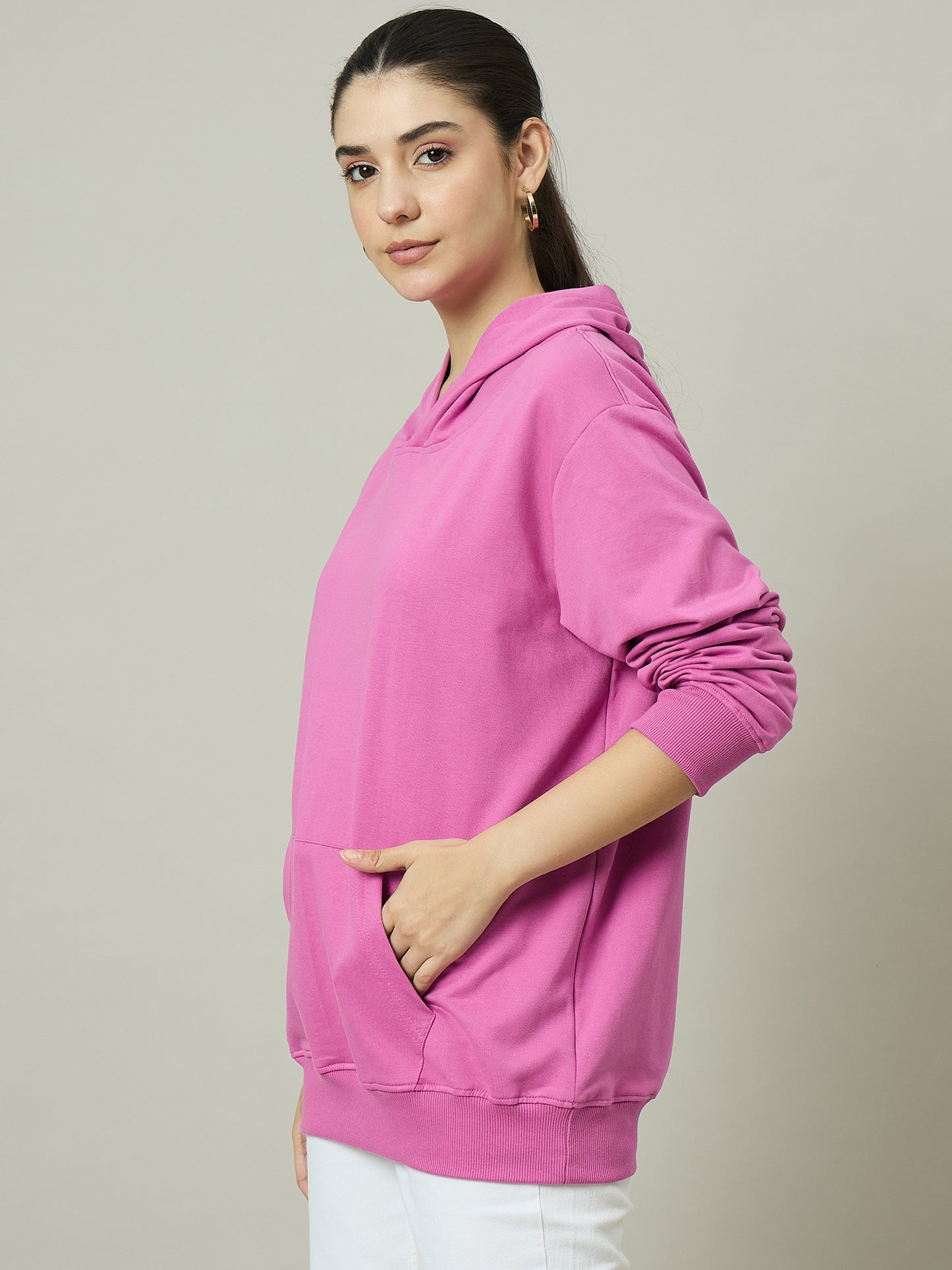 Women Dark Pink Solid Hoodie