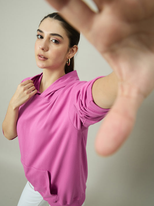 Women Dark Pink Solid Hoodie