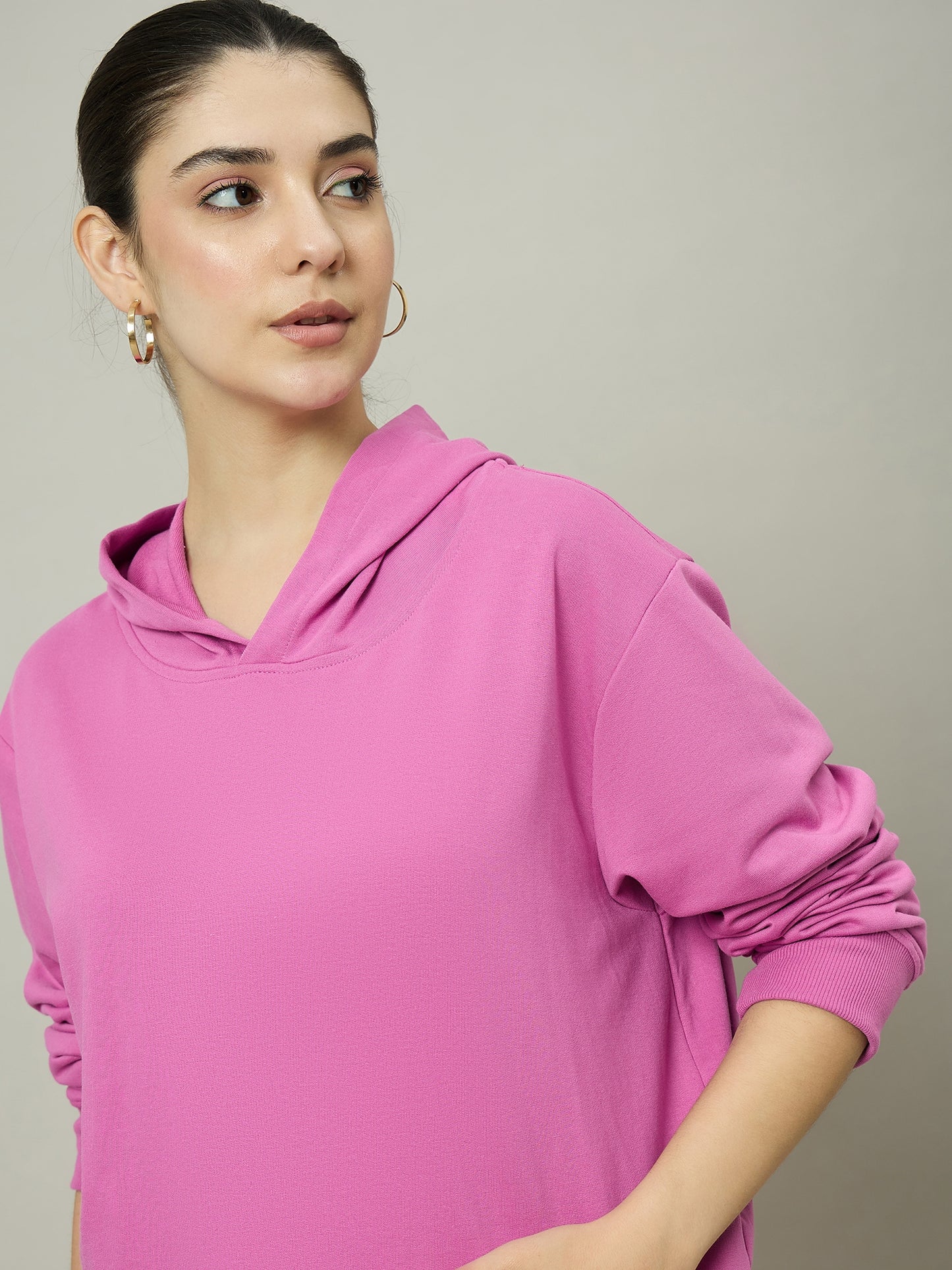 Women Dark Pink Solid Hoodie