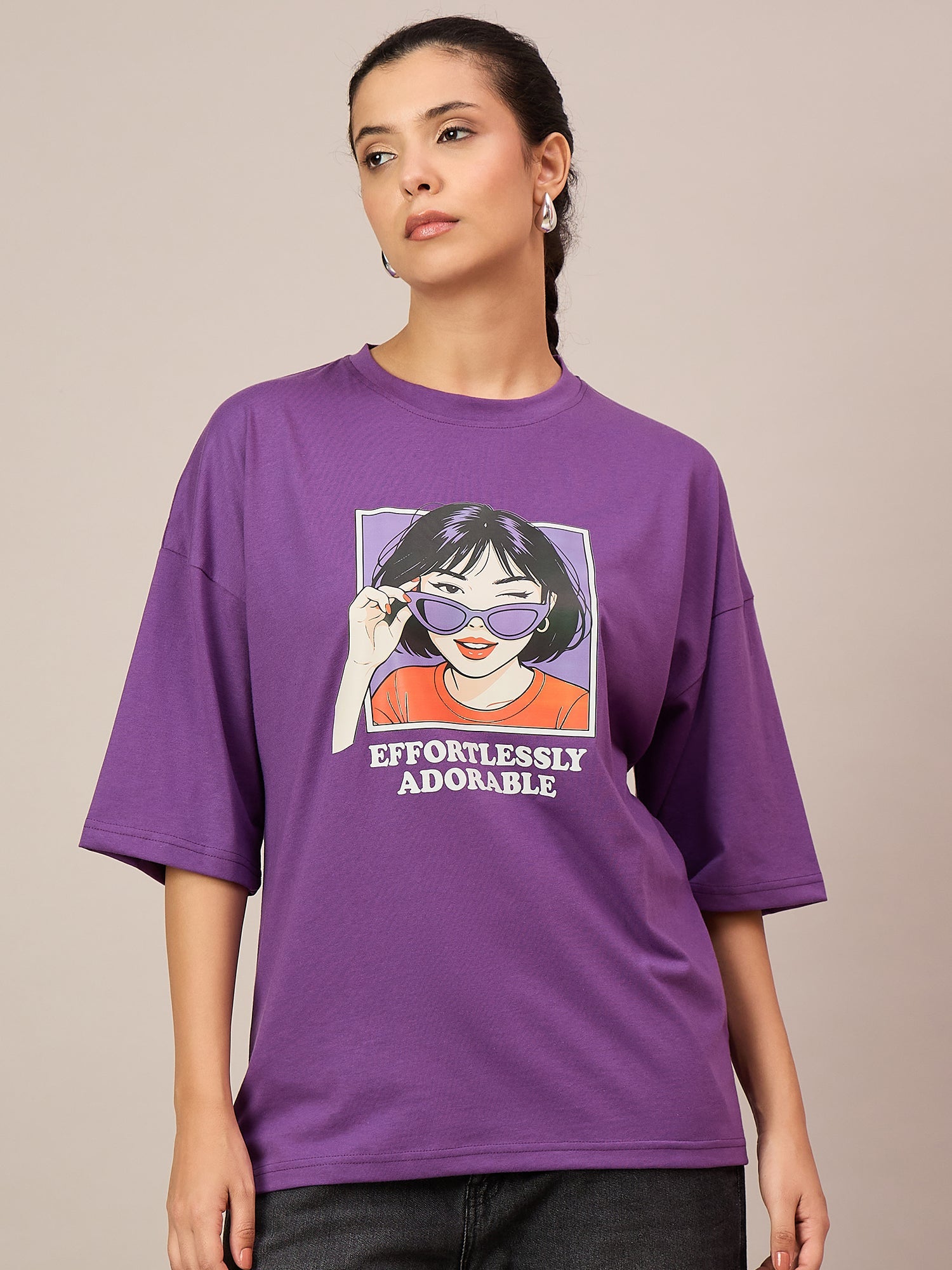 Women Purple Oversized Tees - Reprise
