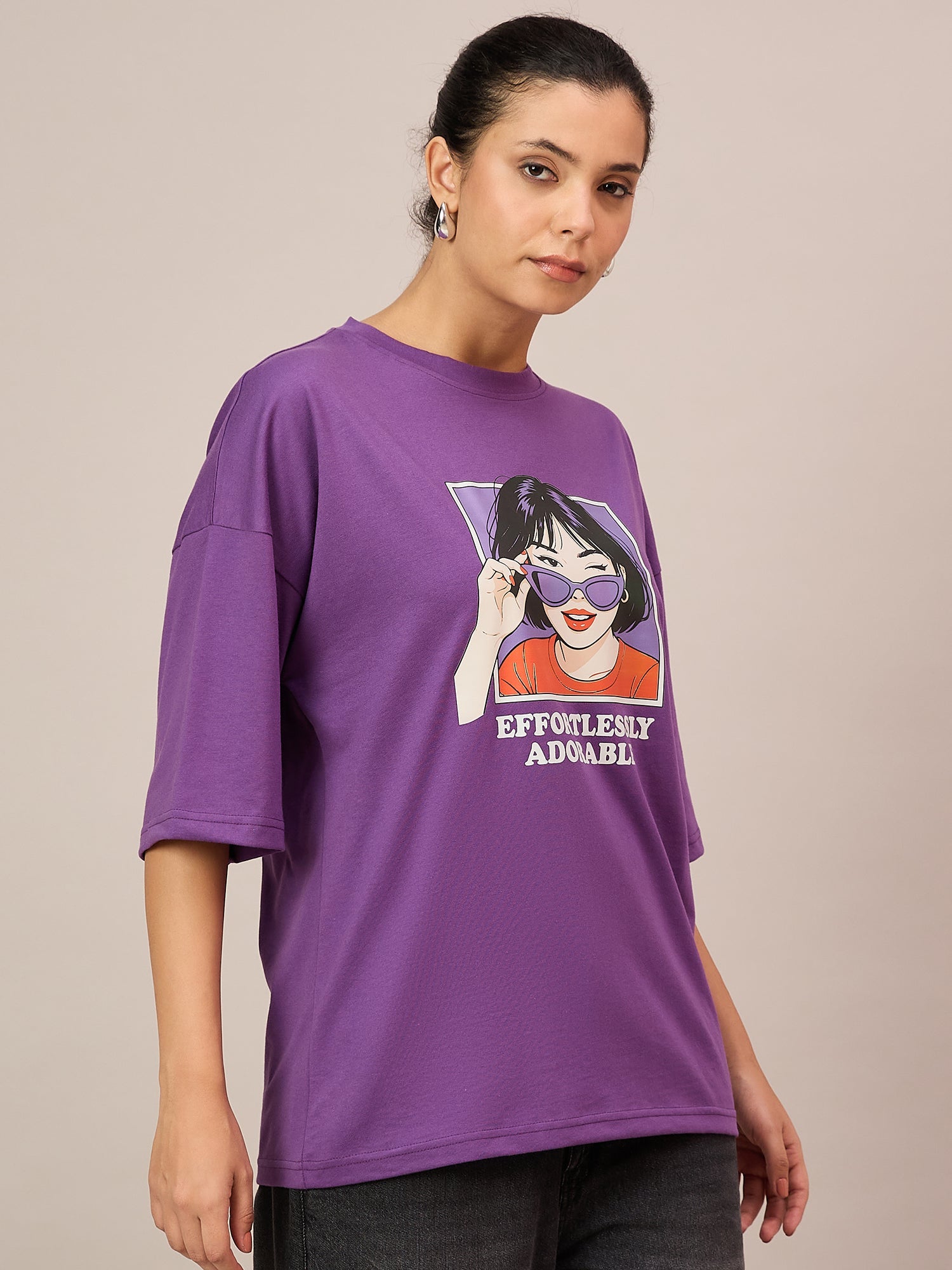 Women Purple Oversized Tees - Reprise