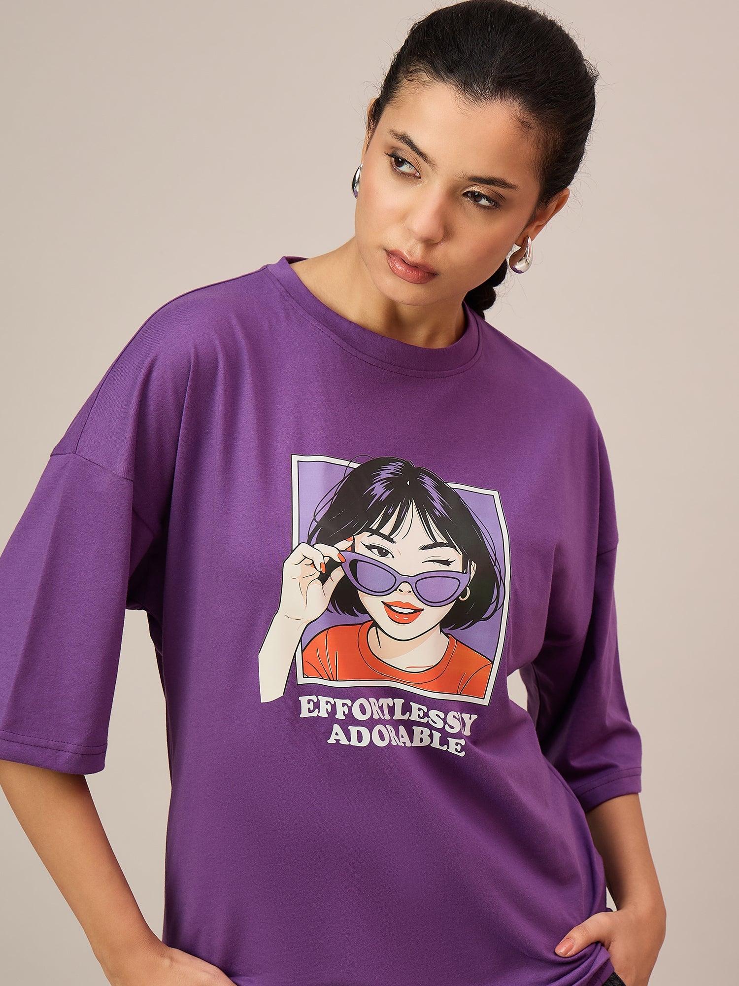 Women Purple Oversized Tees - Reprise