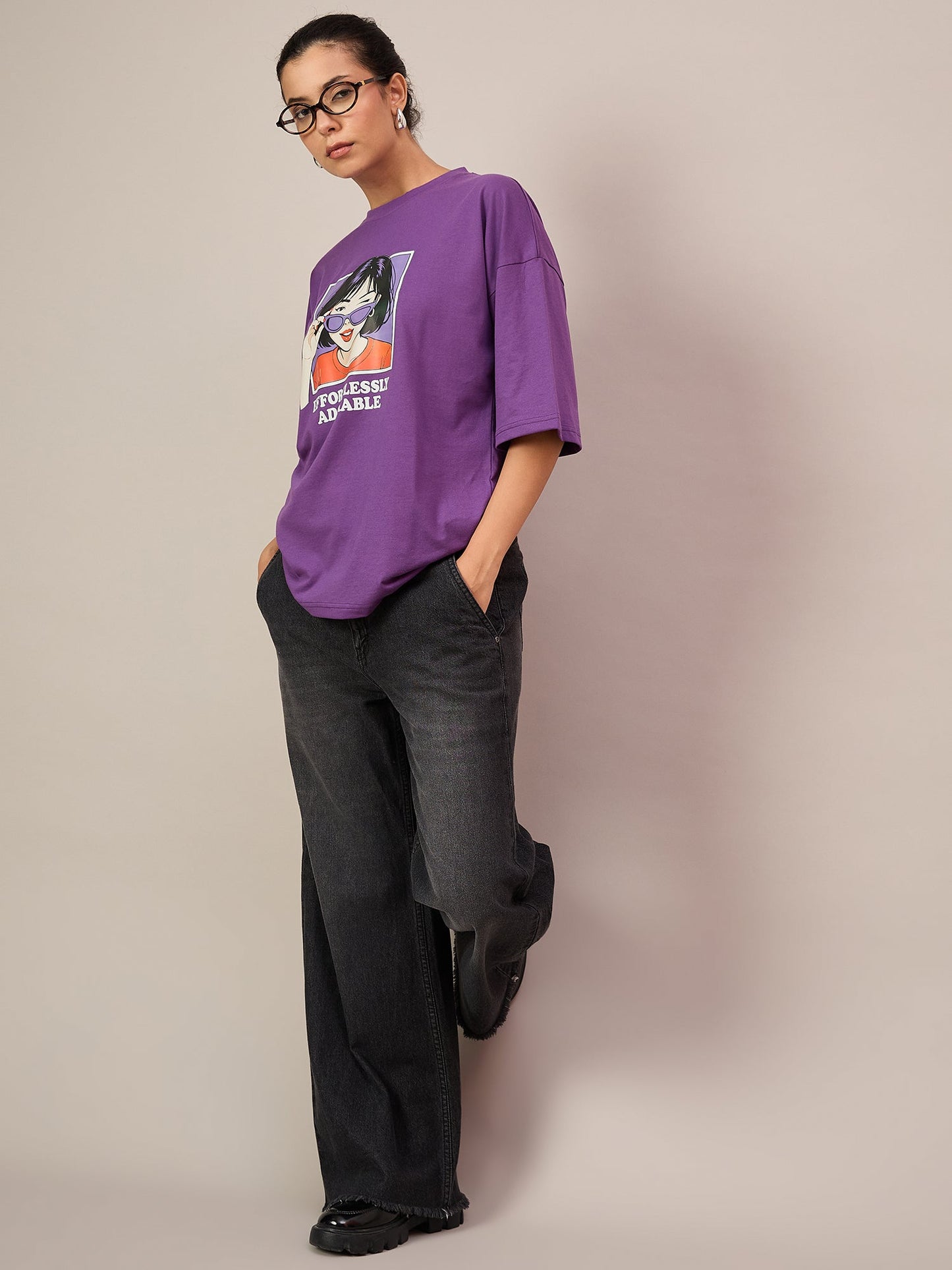 Women Purple Oversized Tees - Reprise