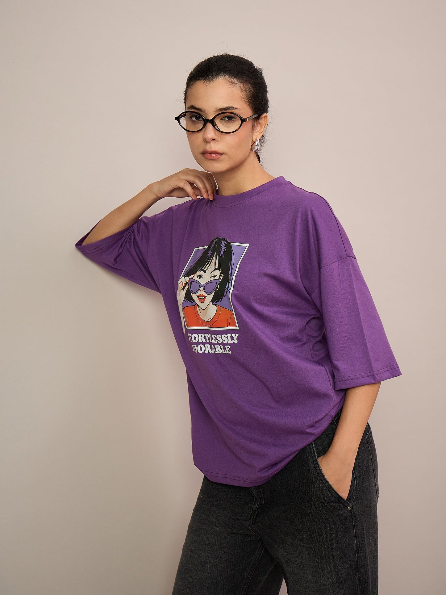 Women Purple Oversized Tees - Reprise