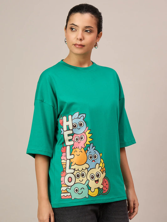 Women teal green Oversized Tees - Reprise