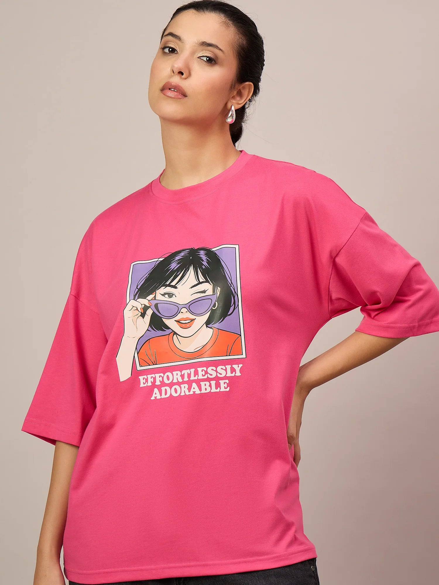 Women Pink Oversized Tees - Reprise