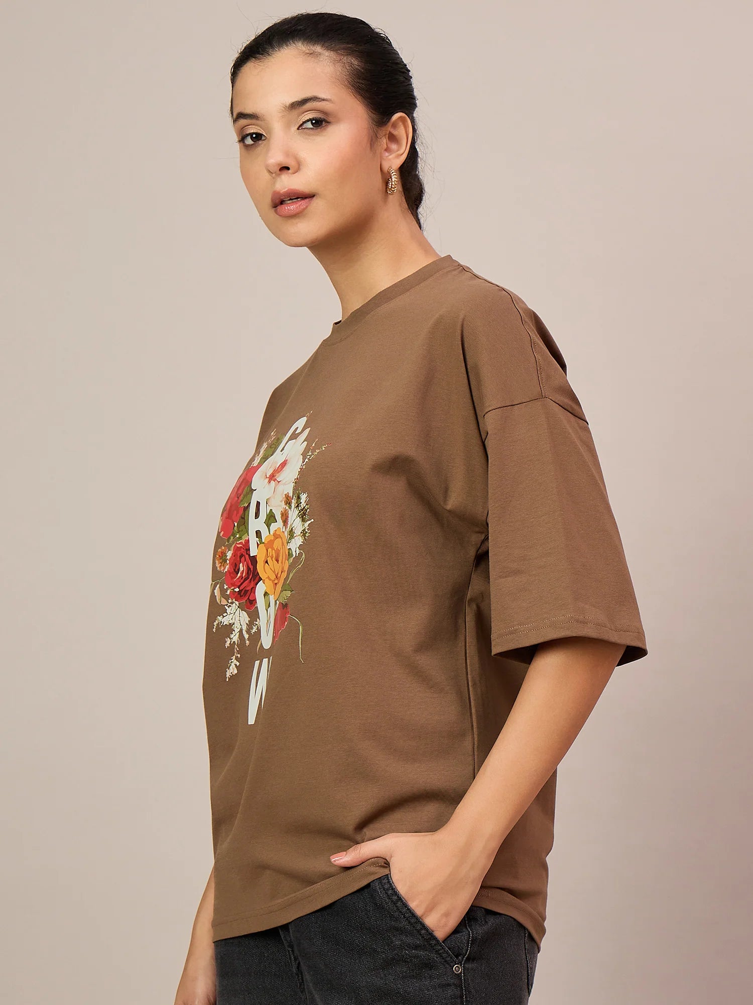 Women Brown Oversized Tees - Reprise