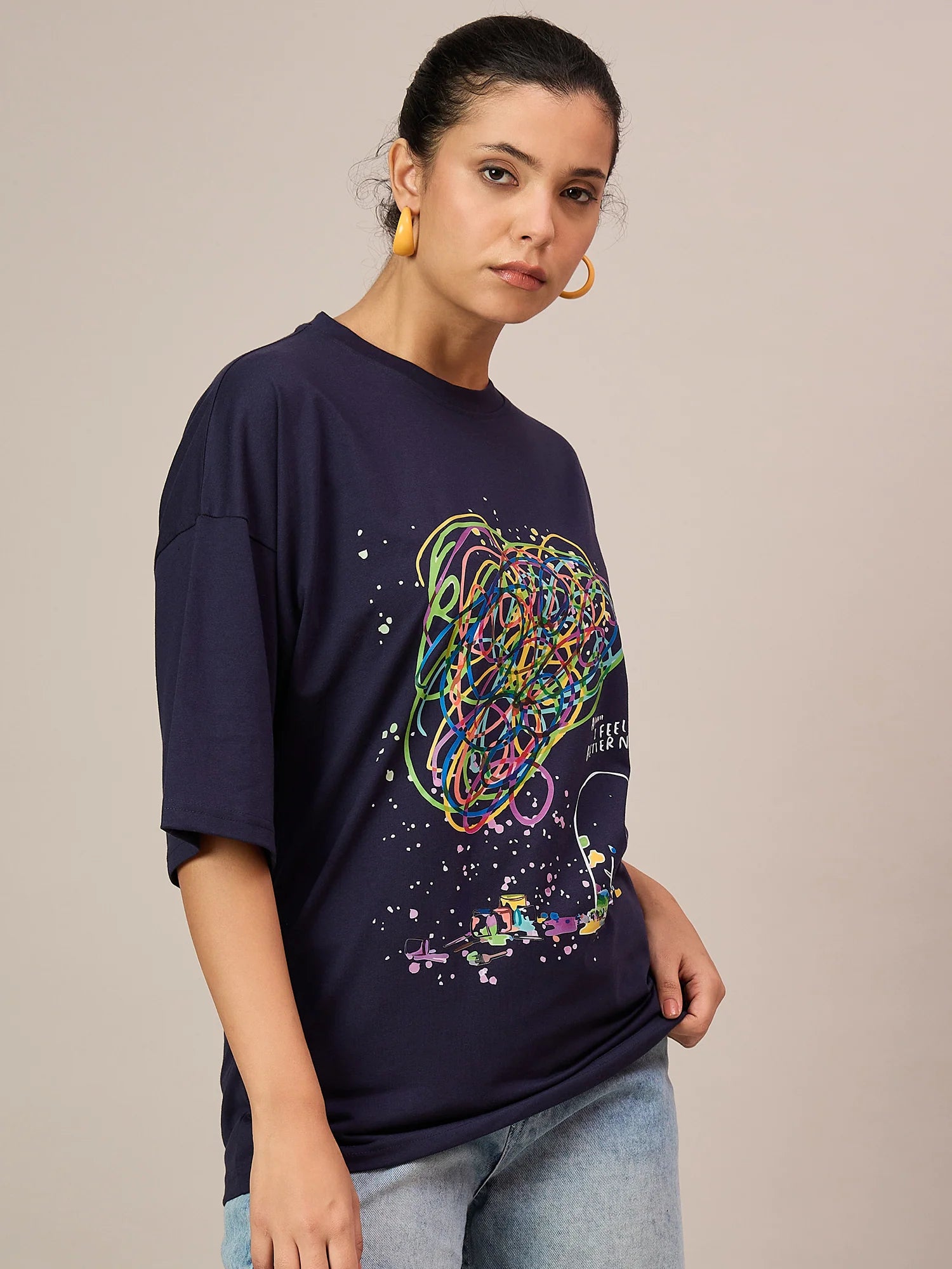 Women Dark Blue Oversized Tees - Reprise