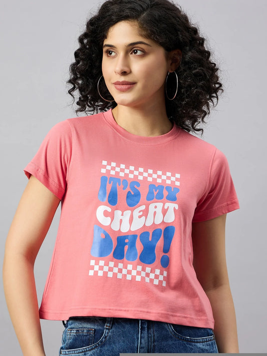 Women Printed Regular Fit T-shirt Pink