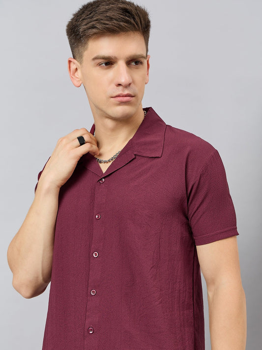 Men Regular Fit Spread Collar Shirt Maroon - Reprise