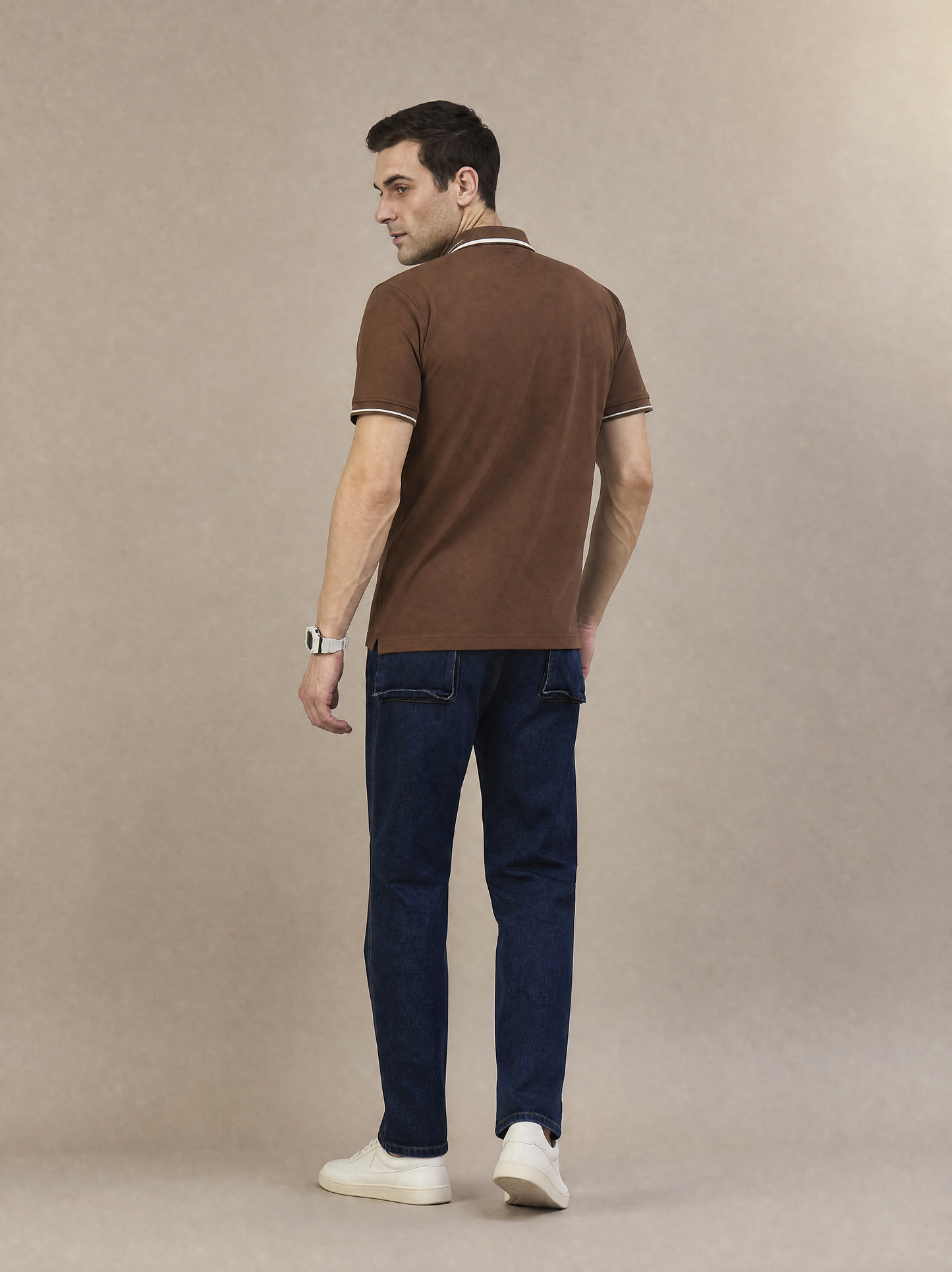 Men Stripe Brown Polo TShirt