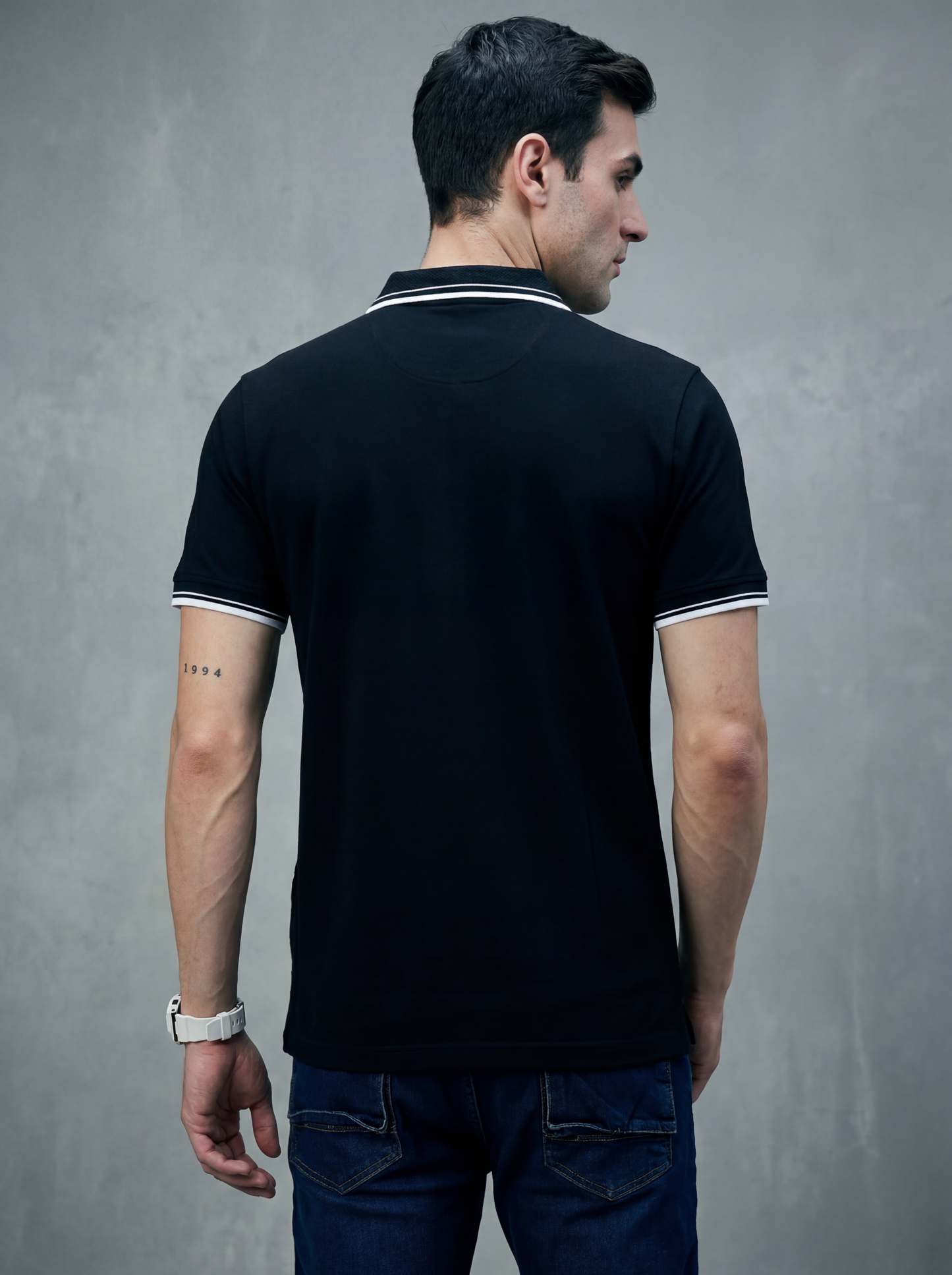 Men Stripe Black Polo TShirt