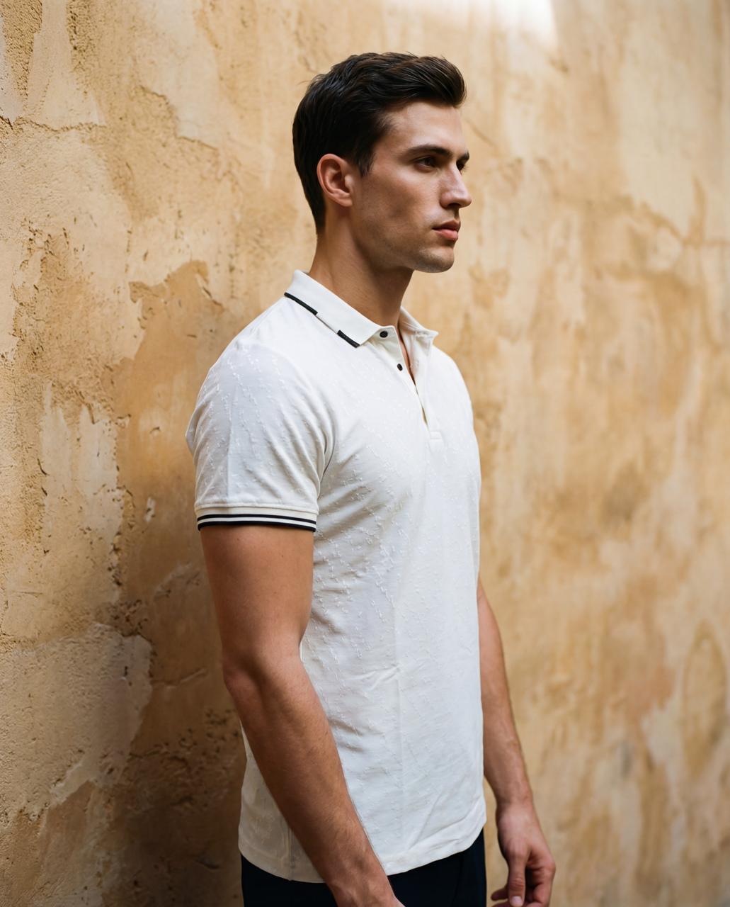 Men Textured White Polo TShirt - Reprise