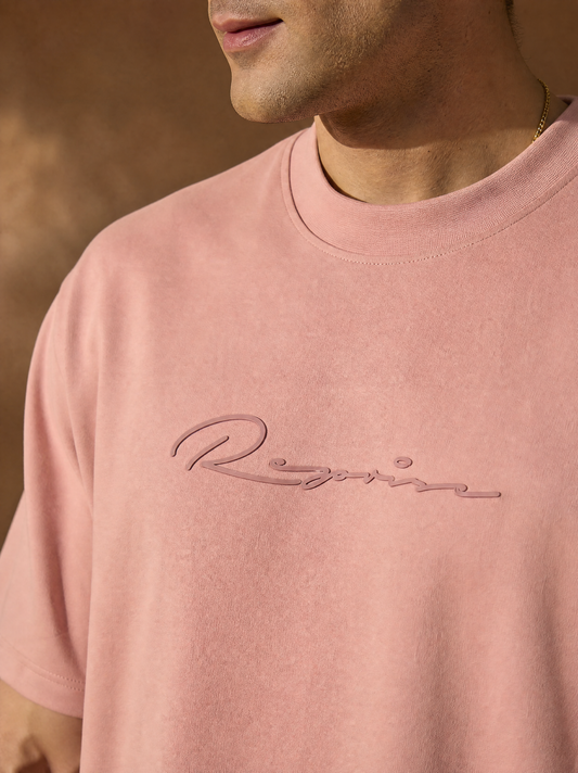 Men Oversize Printed Round Neck T-shirt Peach - Reprise