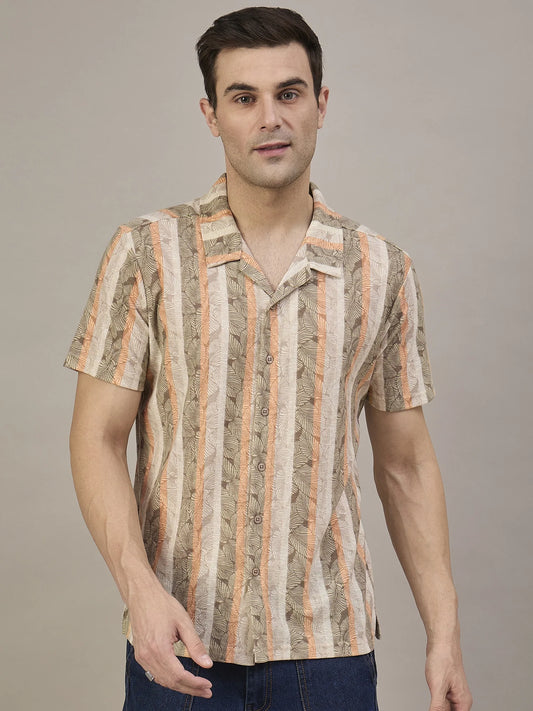 Men Printed Shirt Light brown and Orange