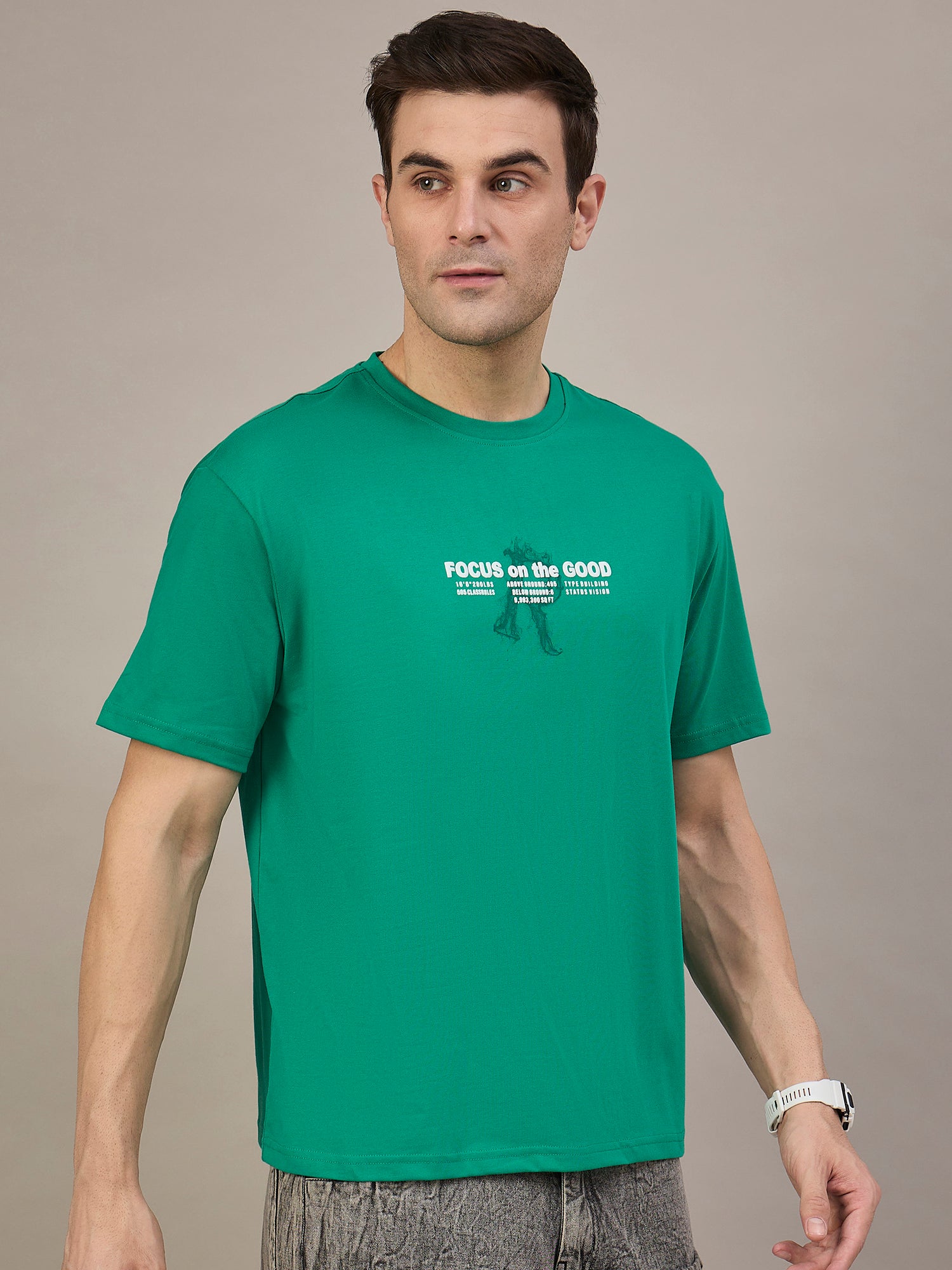 Men Oversized Round Neck Drop Shoulder T-shirt Green