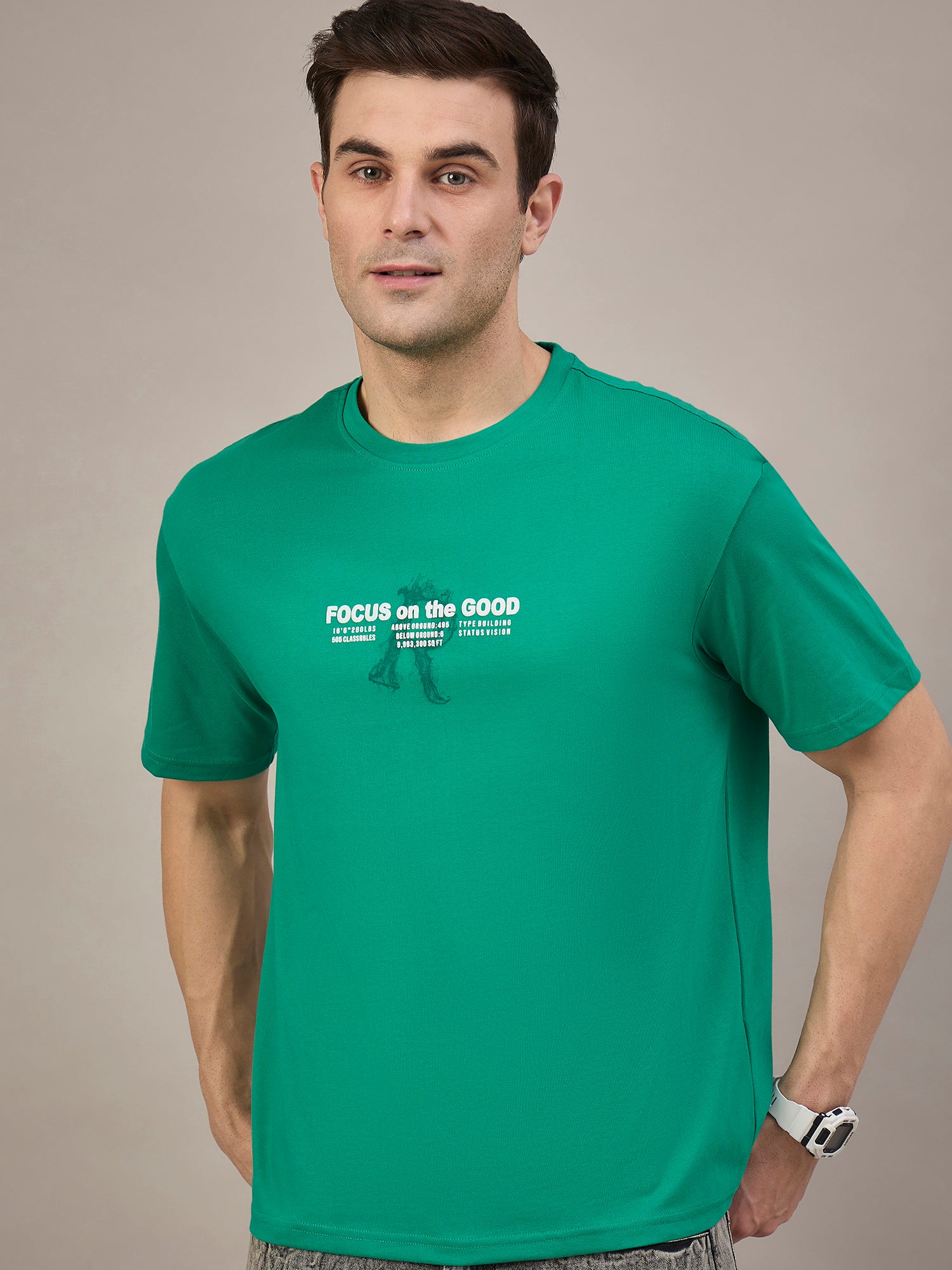 Men Oversized Round Neck Drop Shoulder T-shirt Green