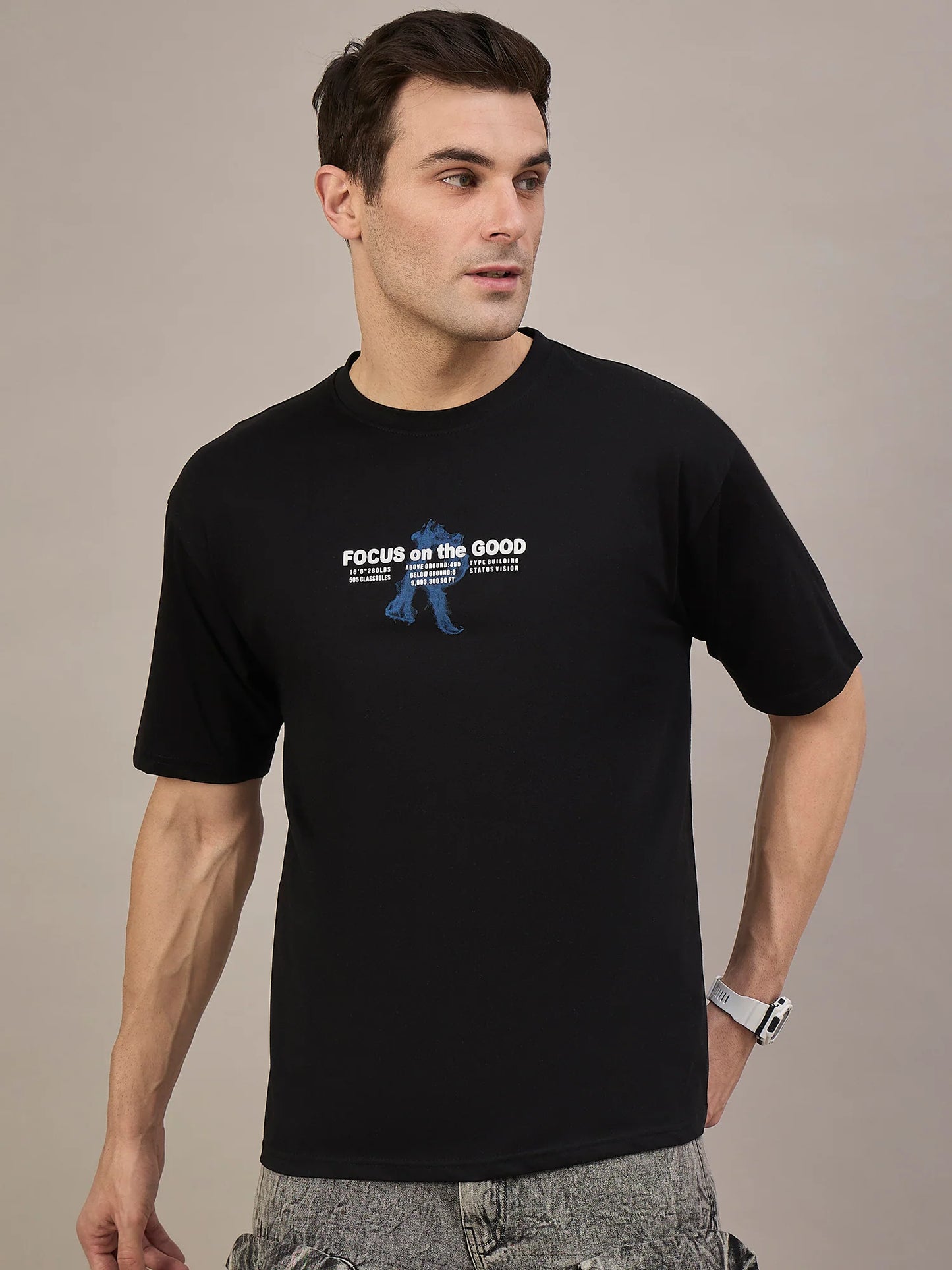 Men Printed Oversized Drop-Shoulder T-Shirt Black