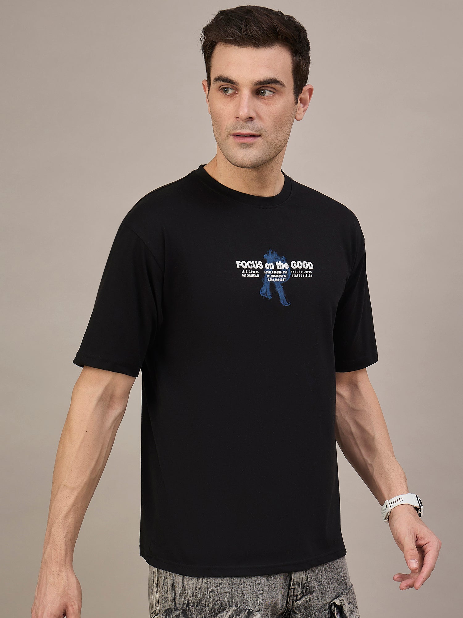 Men Oversized Round Neck Drop Shoulder T-shirt Black