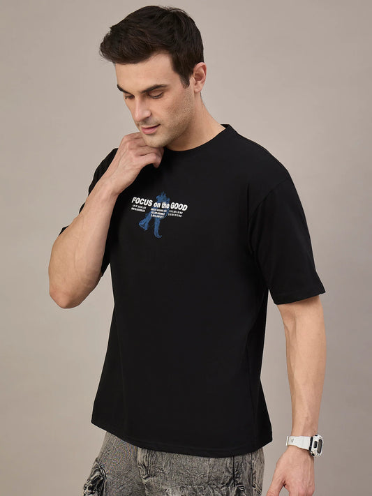 Men Printed Oversized Drop-Shoulder T-Shirt Black