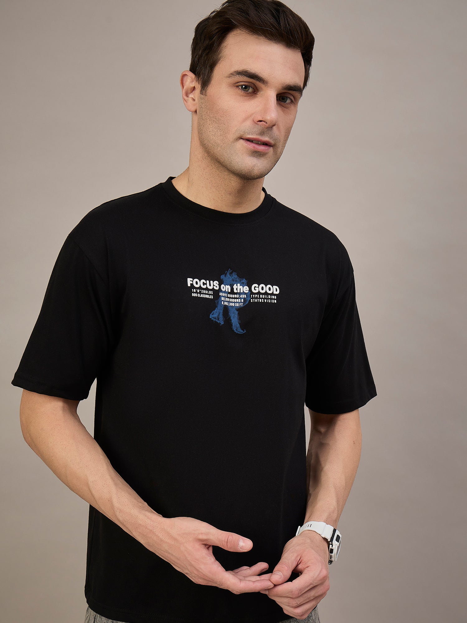 Men Oversized Round Neck Drop Shoulder T-shirt Black
