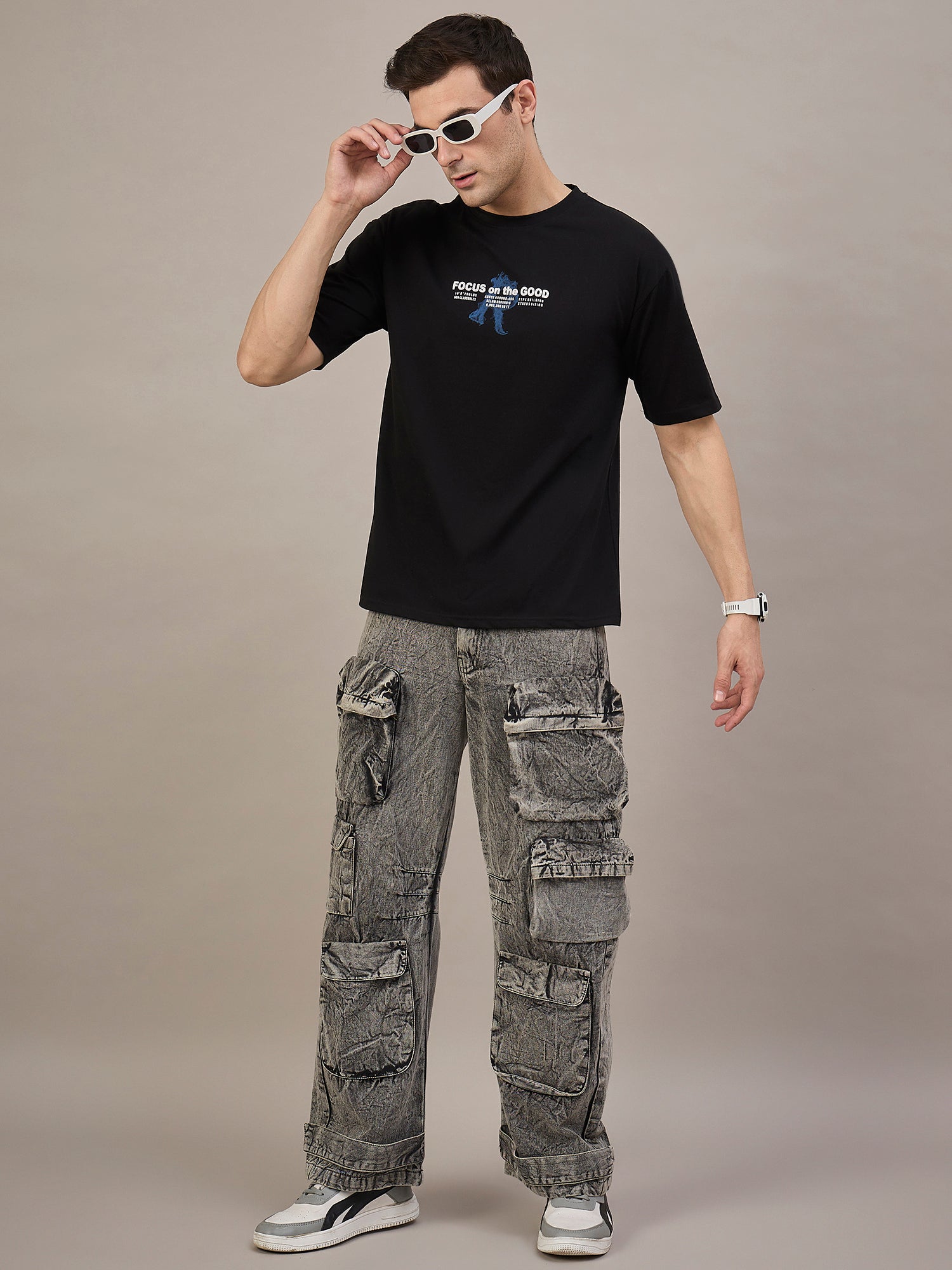 Men Oversized Round Neck Drop Shoulder T-shirt Black