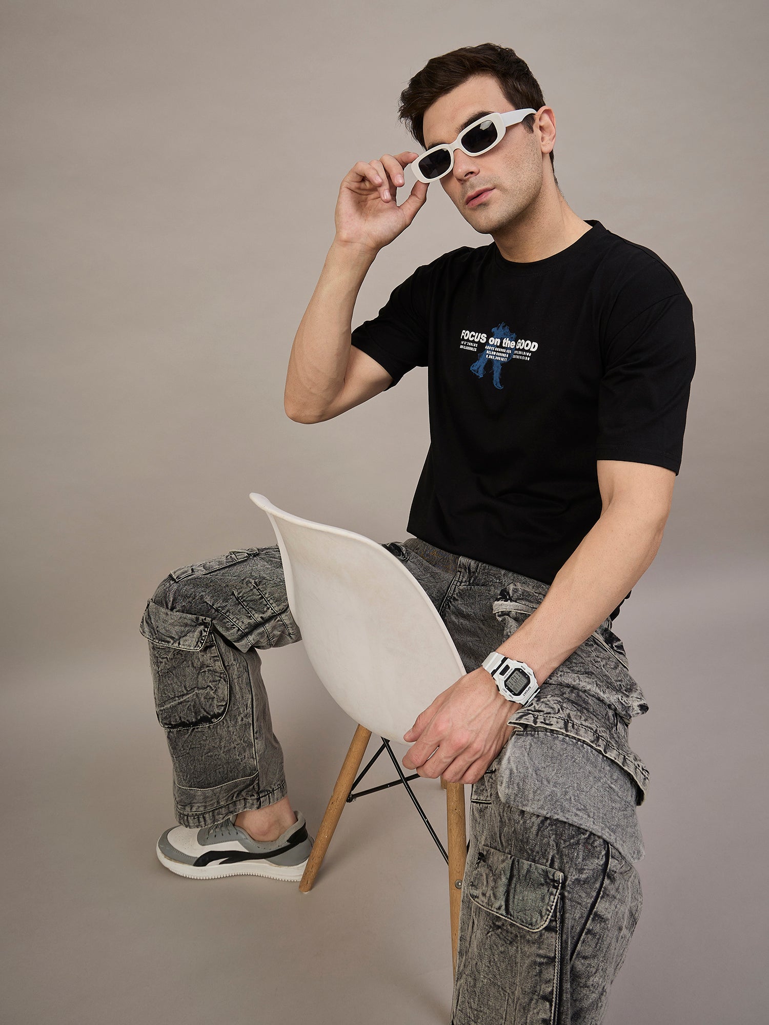 Men Oversized Round Neck Drop Shoulder T-shirt Black