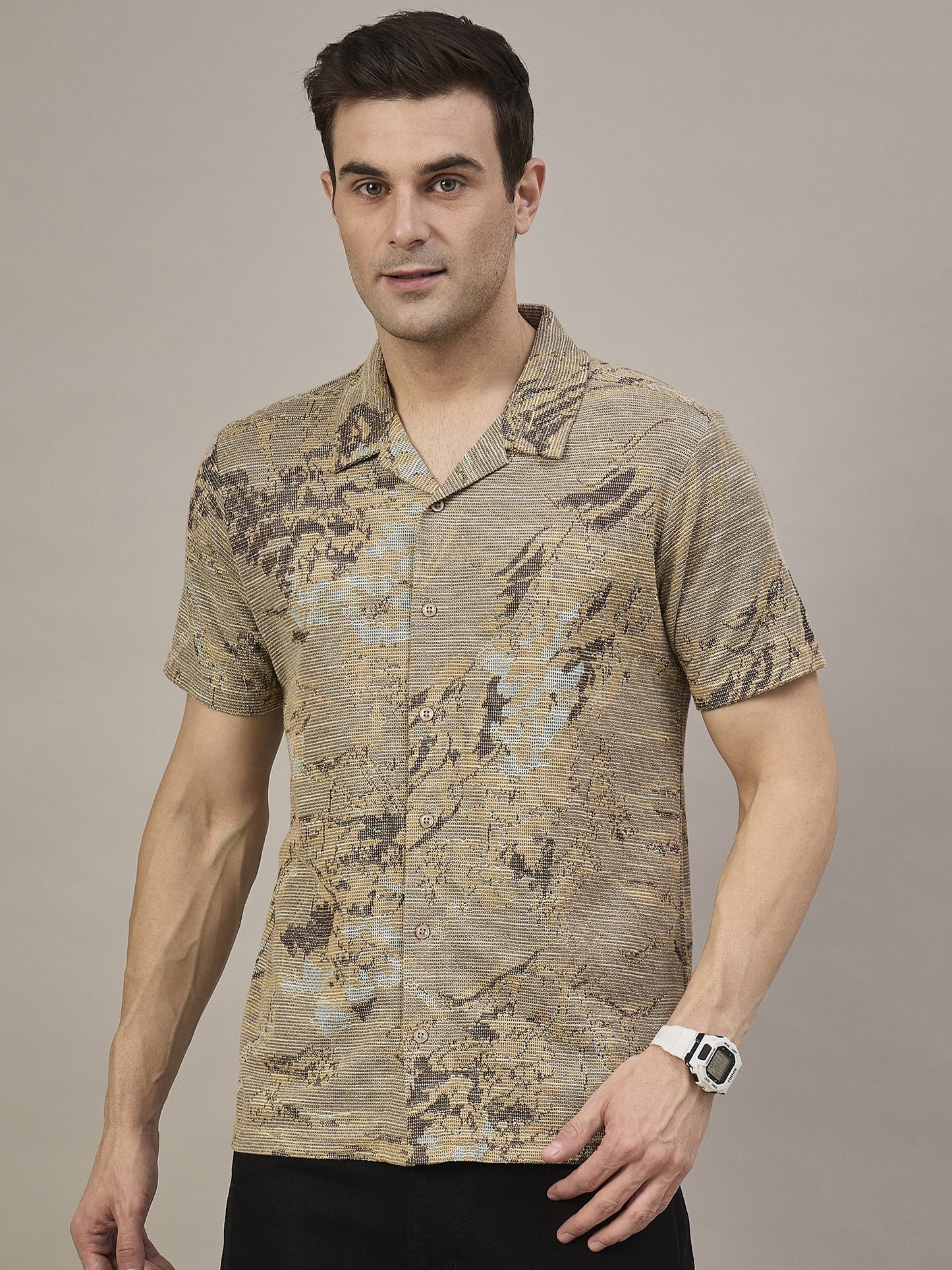 Men Textured Shirt Brown