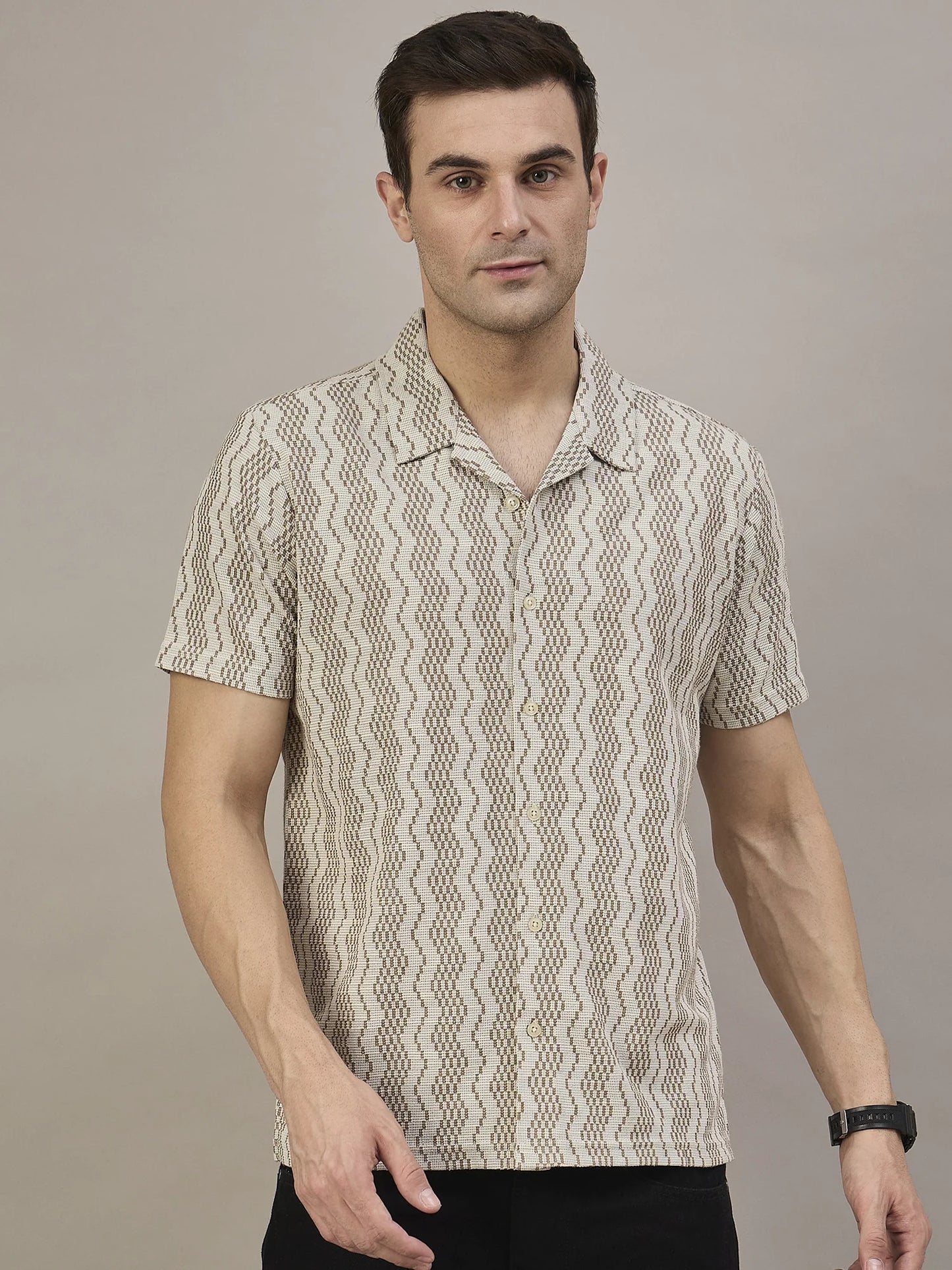 Men Textured Shirt Brown and Beige