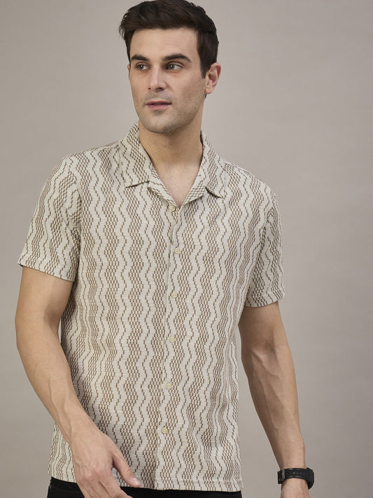 Men Textured Shirt Brown and Beige