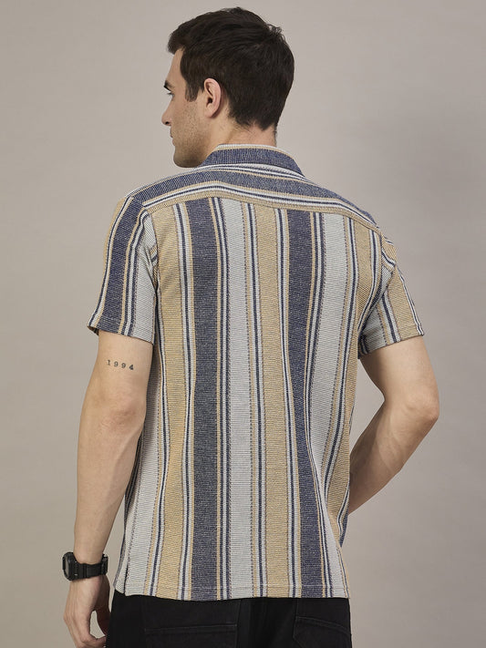 Men Striped Shirt Beige and Navy
