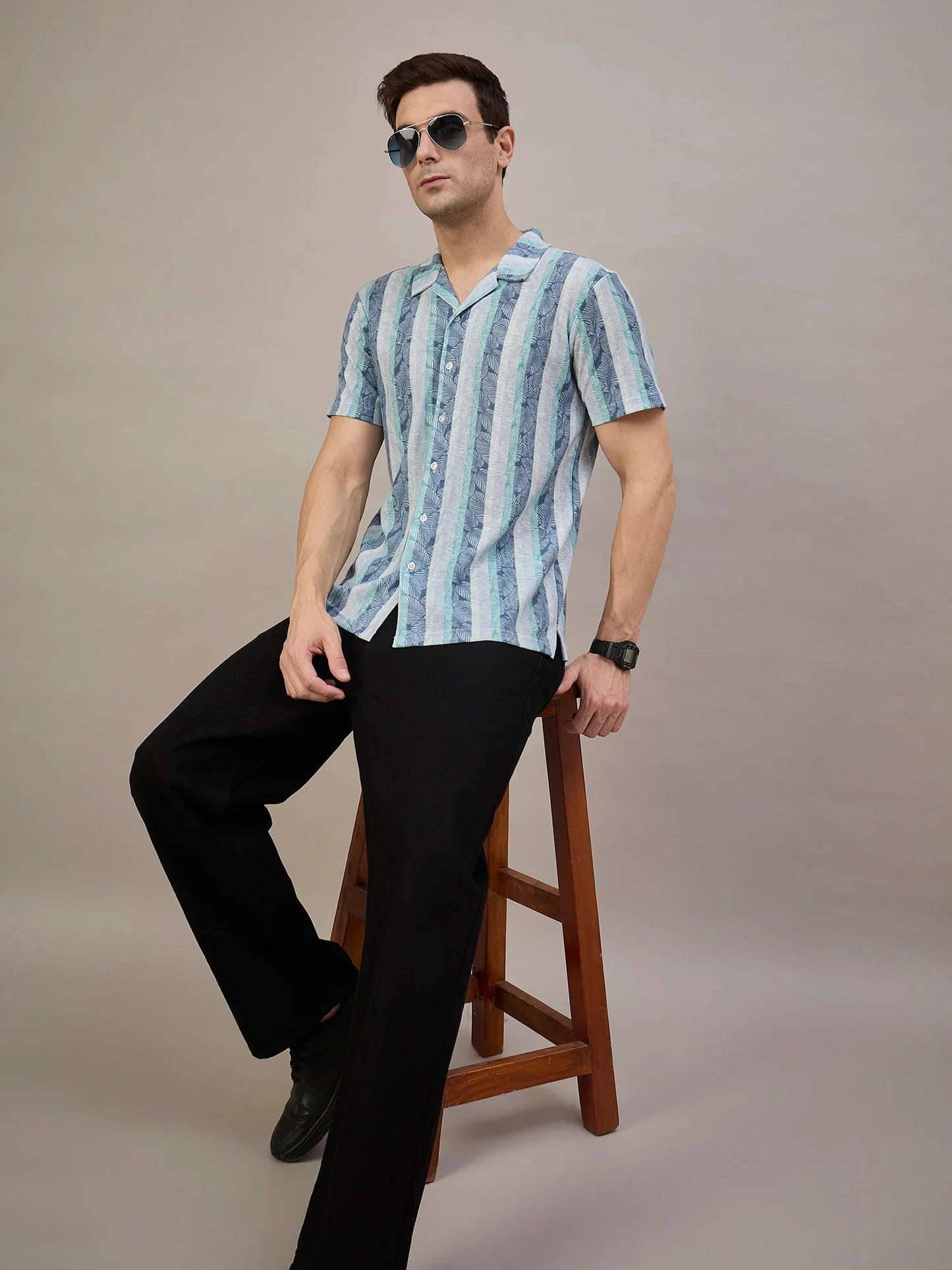 Men Striped Shirt Blue and Light green