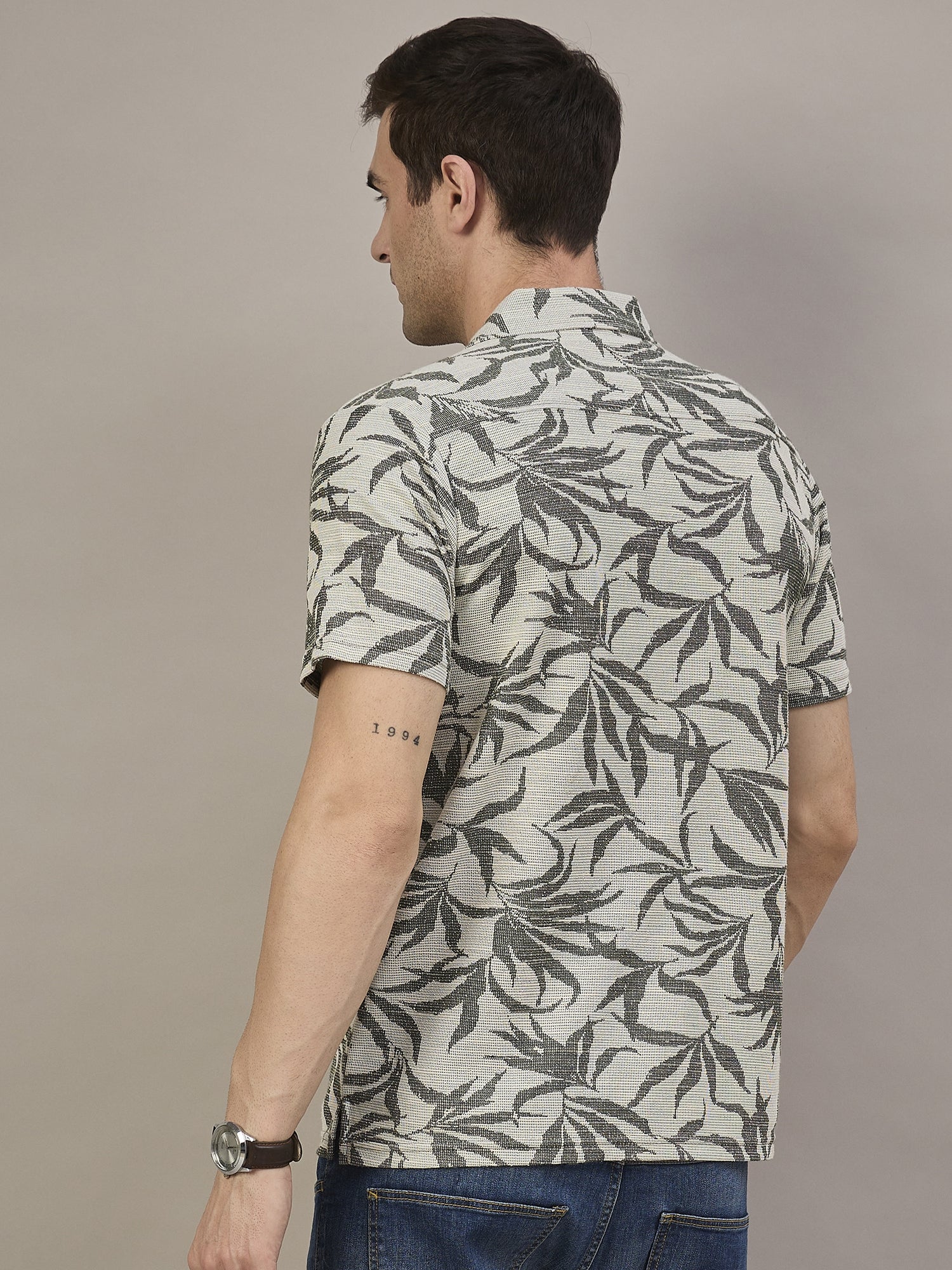 Men Striped Shirt Dark Grey