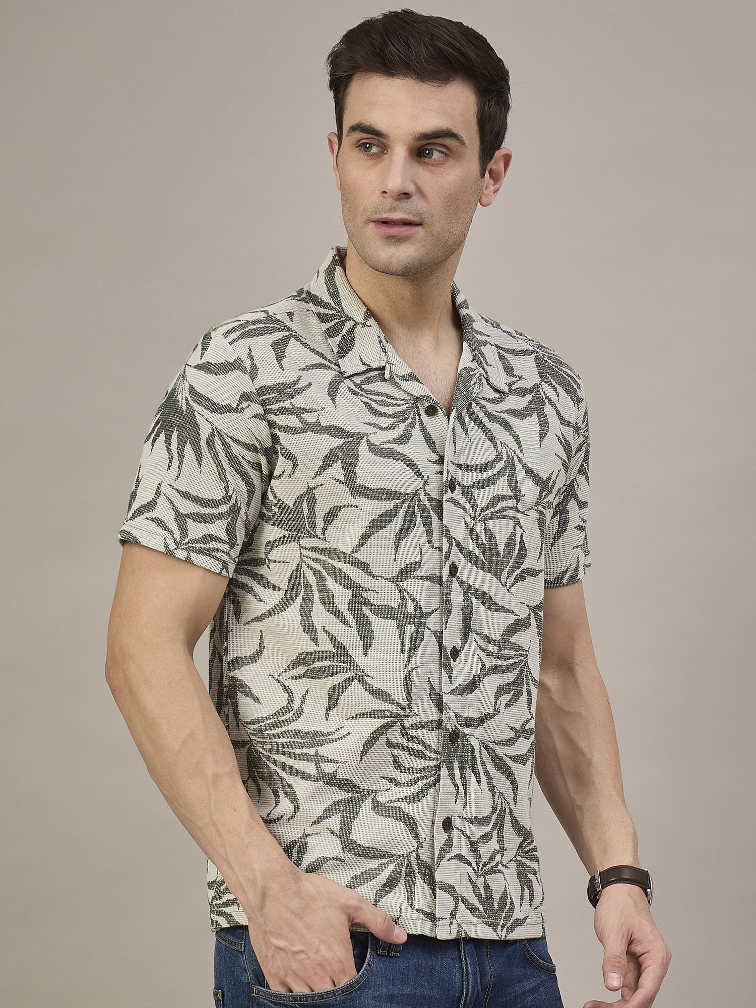 Men Striped Shirt Dark Grey