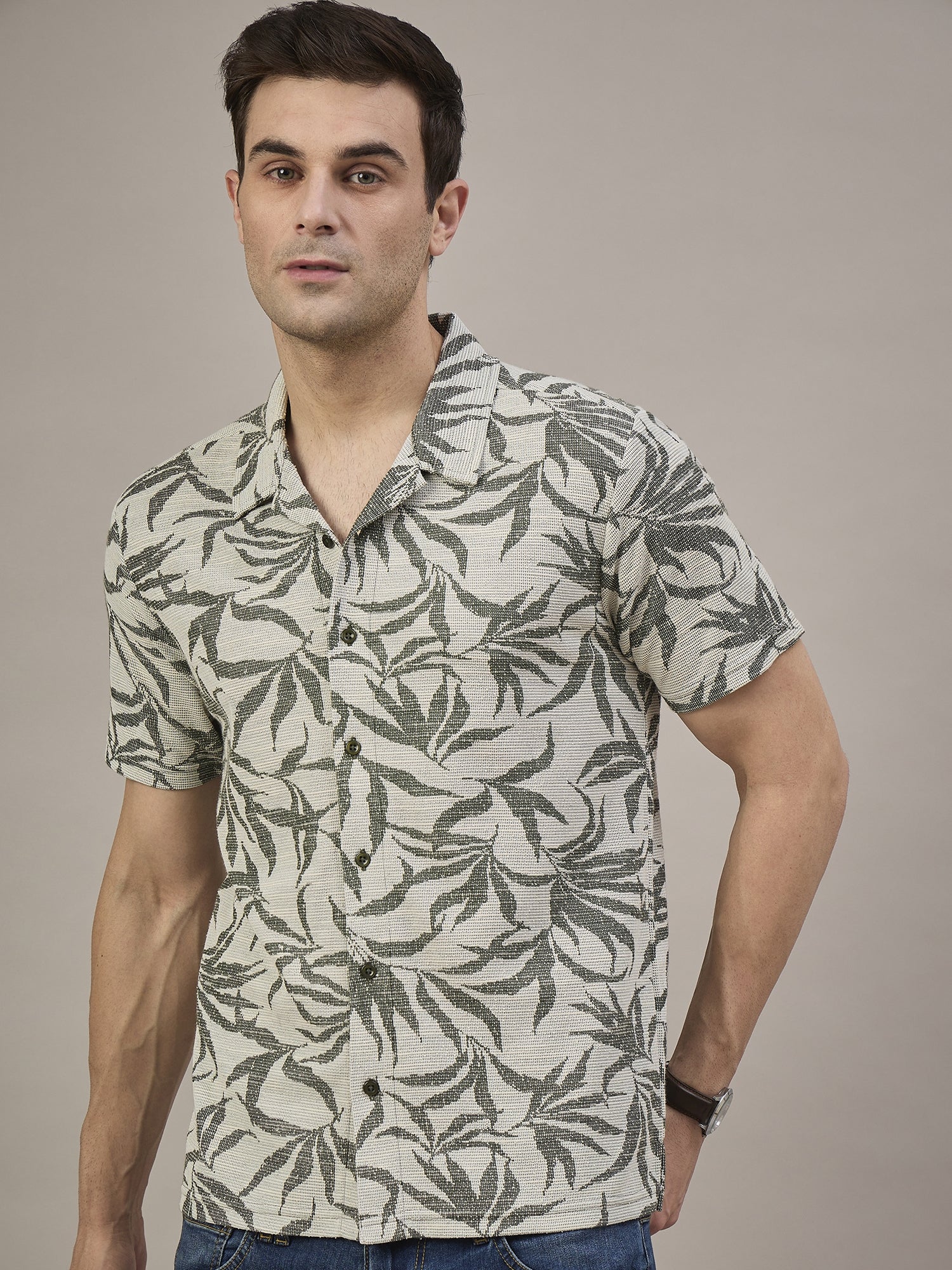Men Striped Shirt Dark Grey