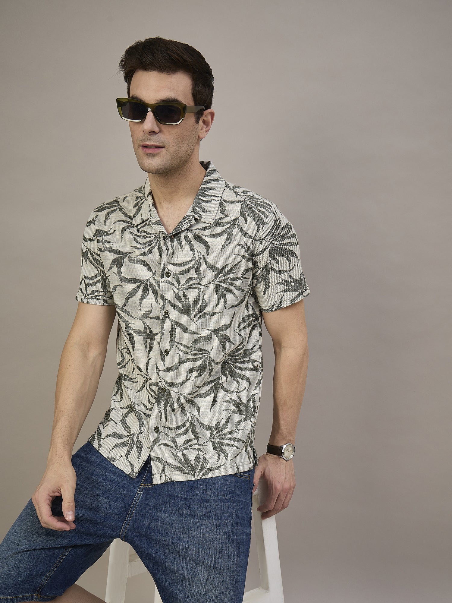 Men Striped Shirt Dark Grey